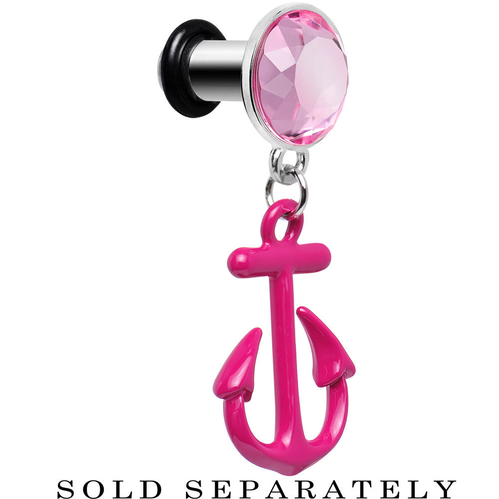 4 Gauge Pink Dangling Anchor Steel Plug