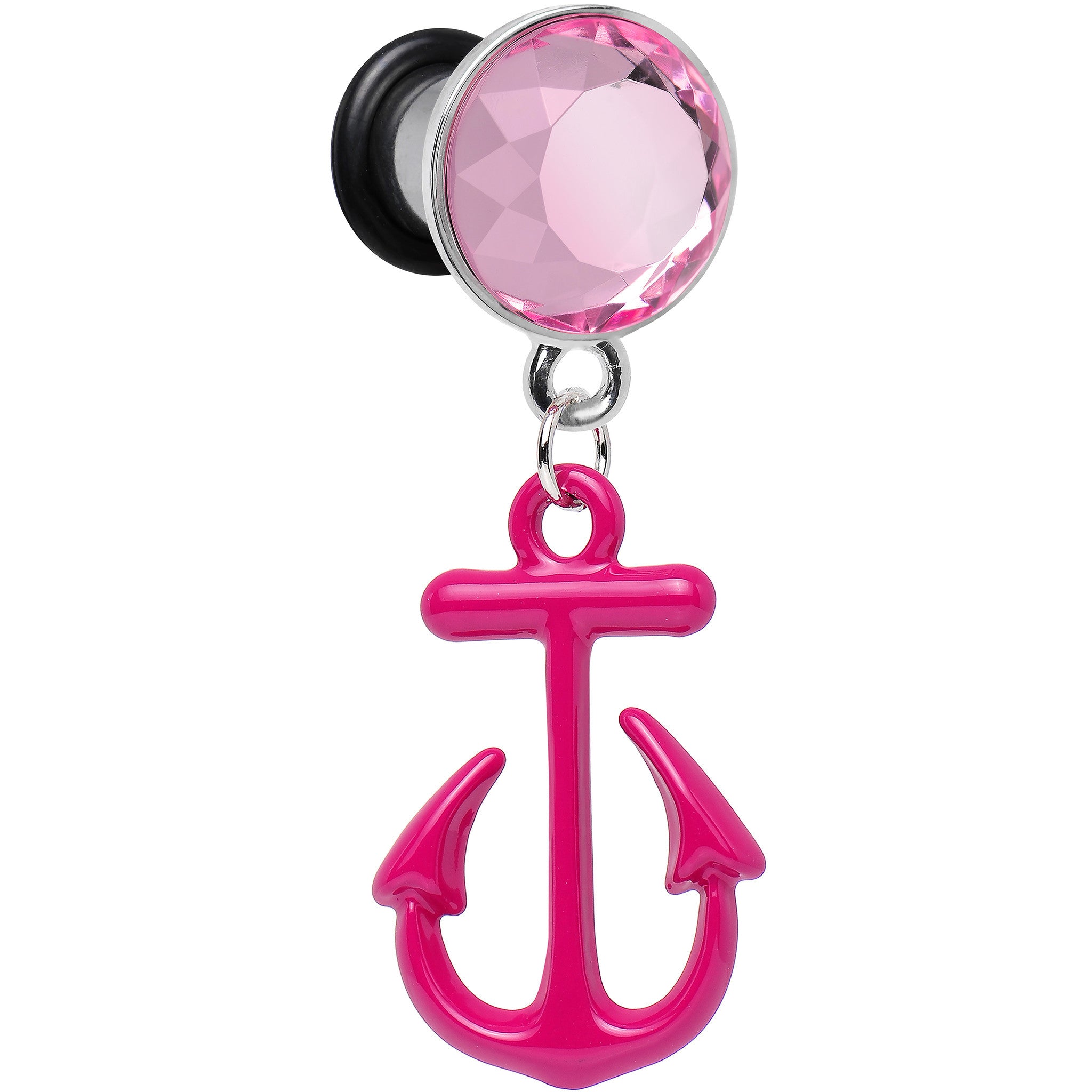 2 Gauge Pink Dangling Anchor Steel Plug