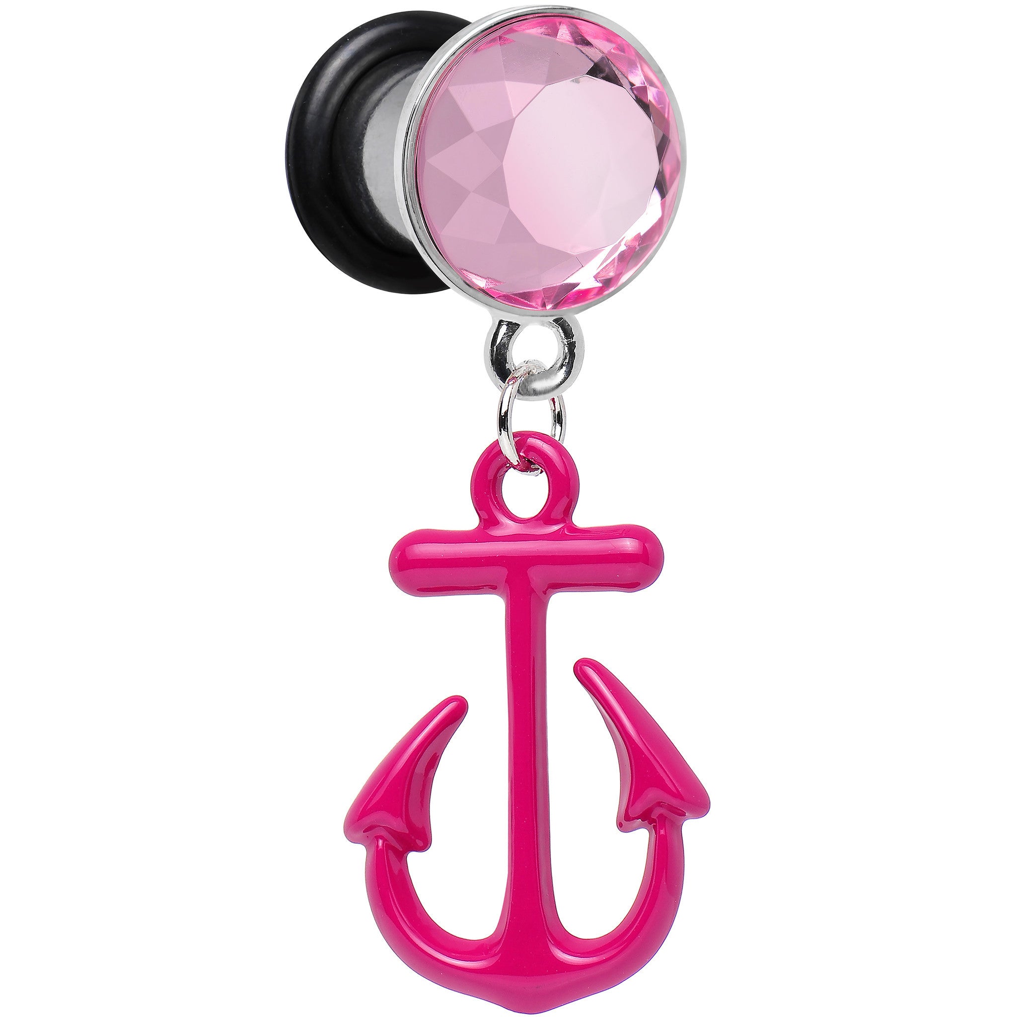 0 Gauge Pink Dangling Anchor Steel Plug