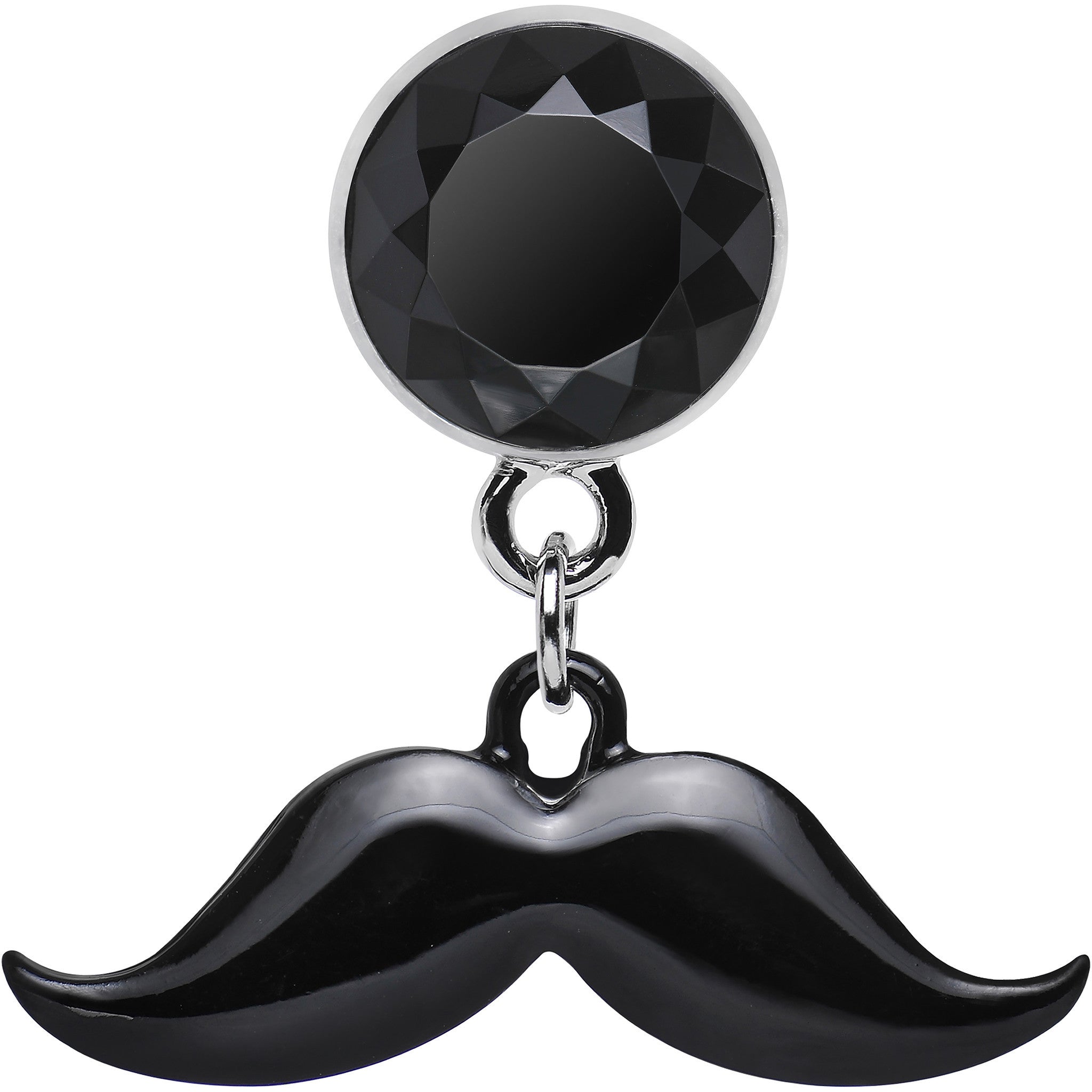 4 Gauge Black Dangling Mustache Steel Plug