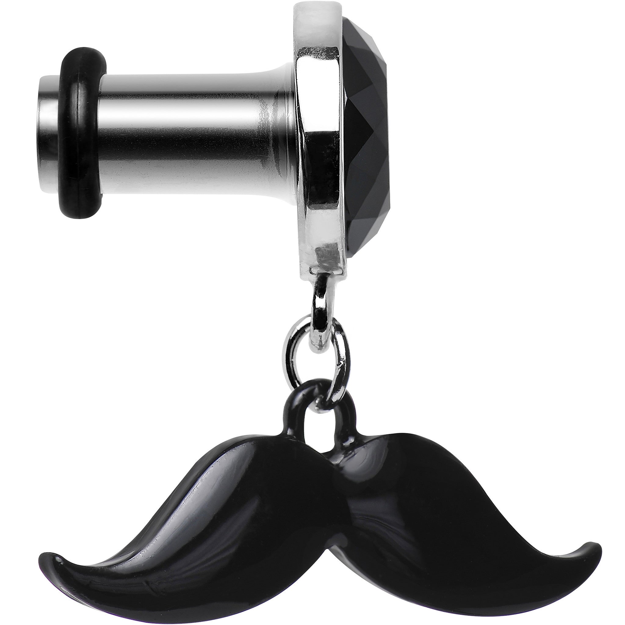 4 Gauge Black Dangling Mustache Steel Plug