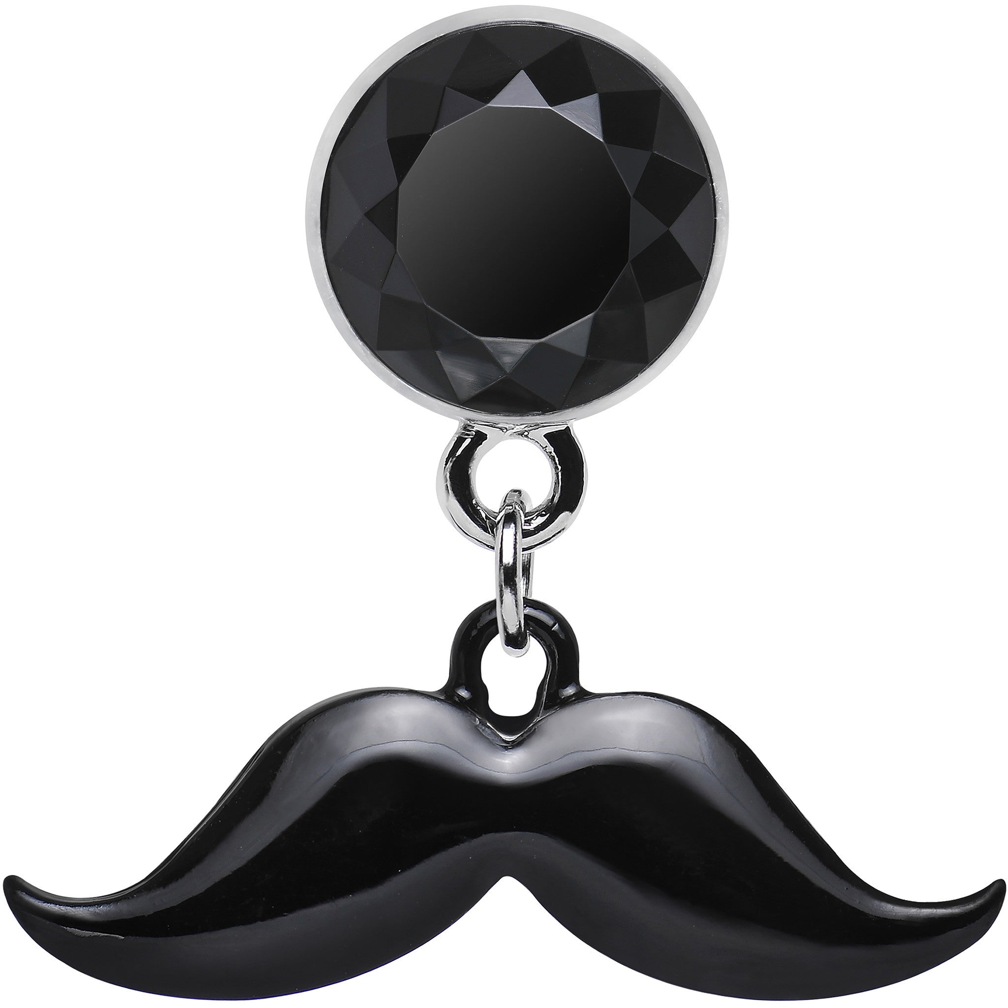 2 Gauge Black Dangling Mustache Steel Plug