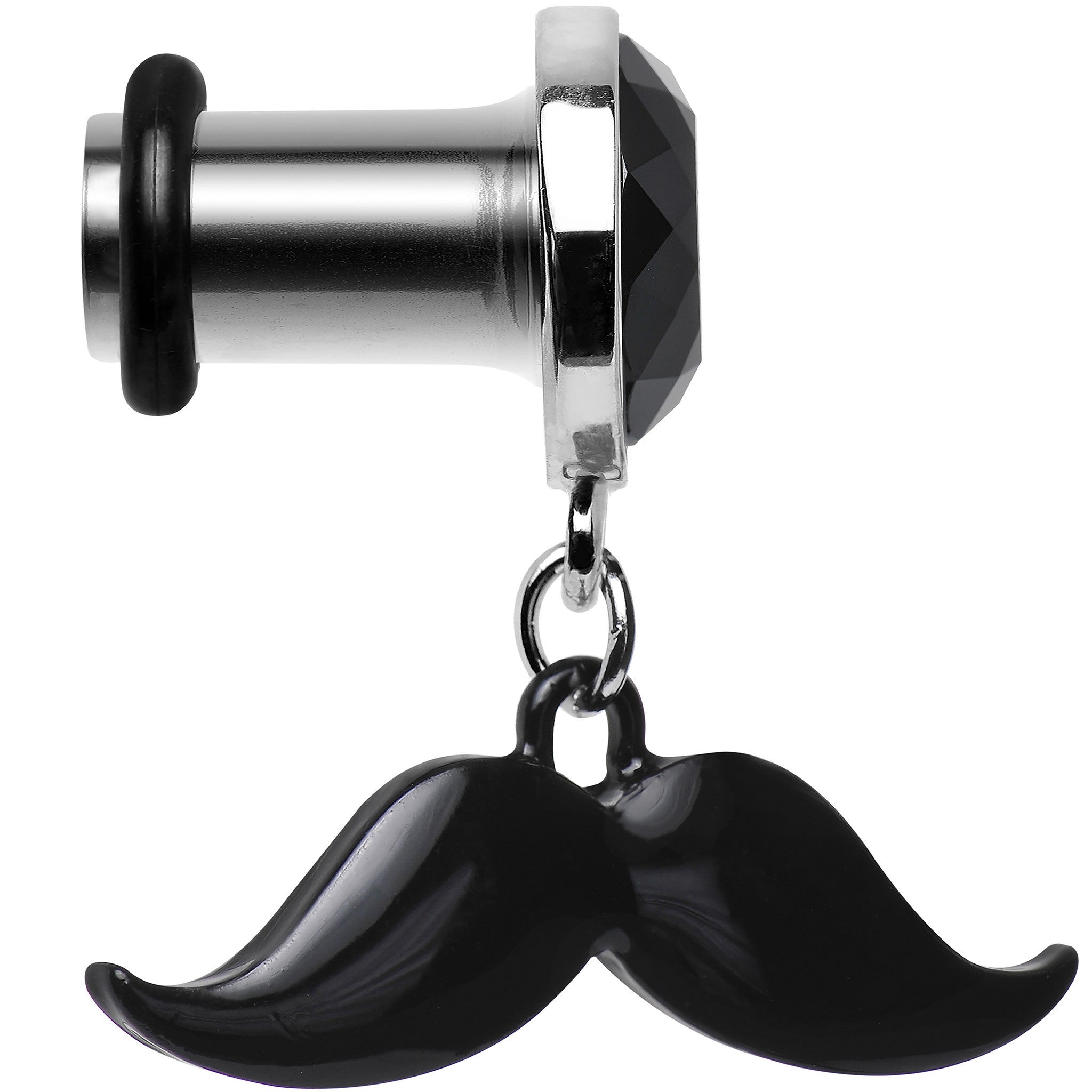 2 Gauge Black Dangling Mustache Steel Plug