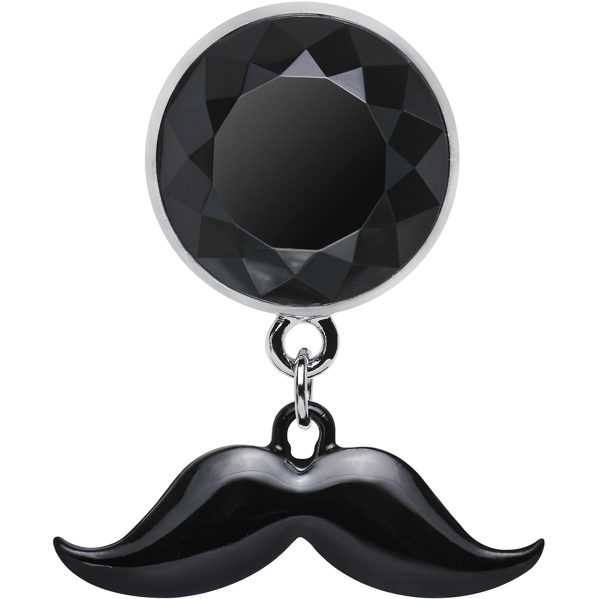 1/2 Black Dangling Mustache Steel Plug