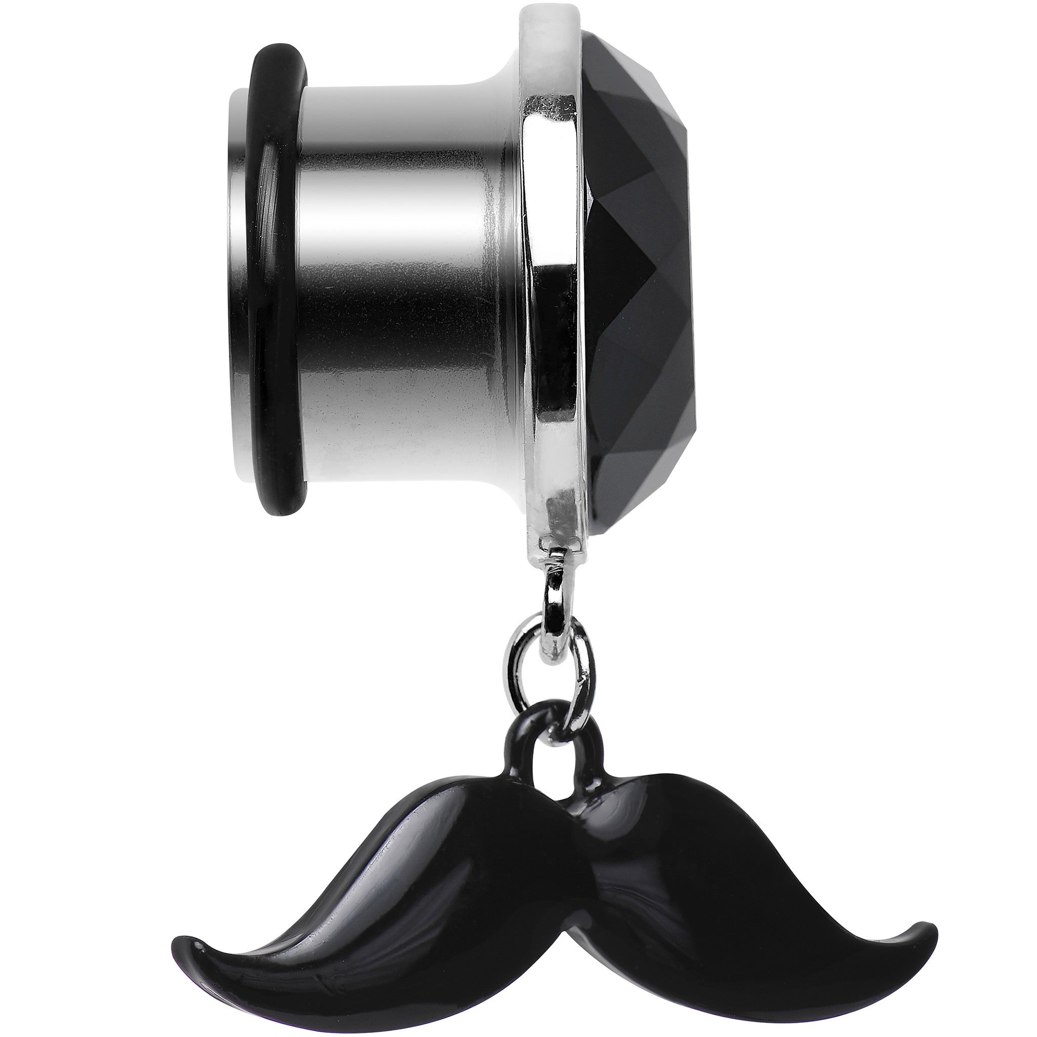 1/2 Black Dangling Mustache Steel Plug