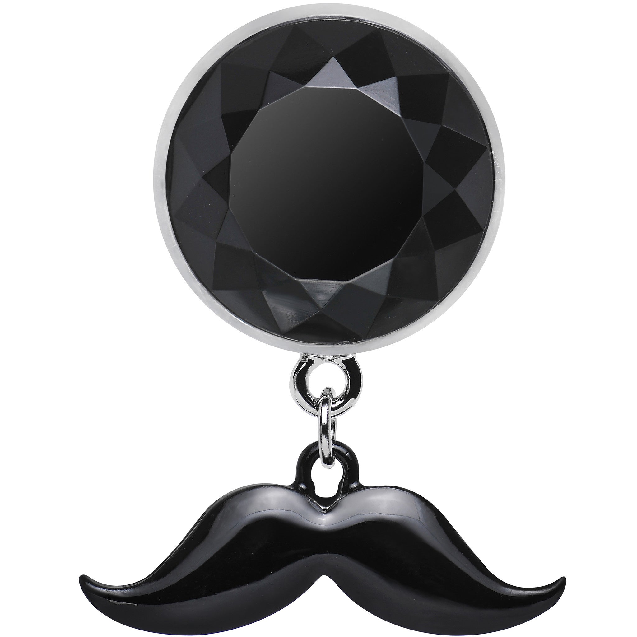 5/8 Black Dangling Mustache Steel Plug