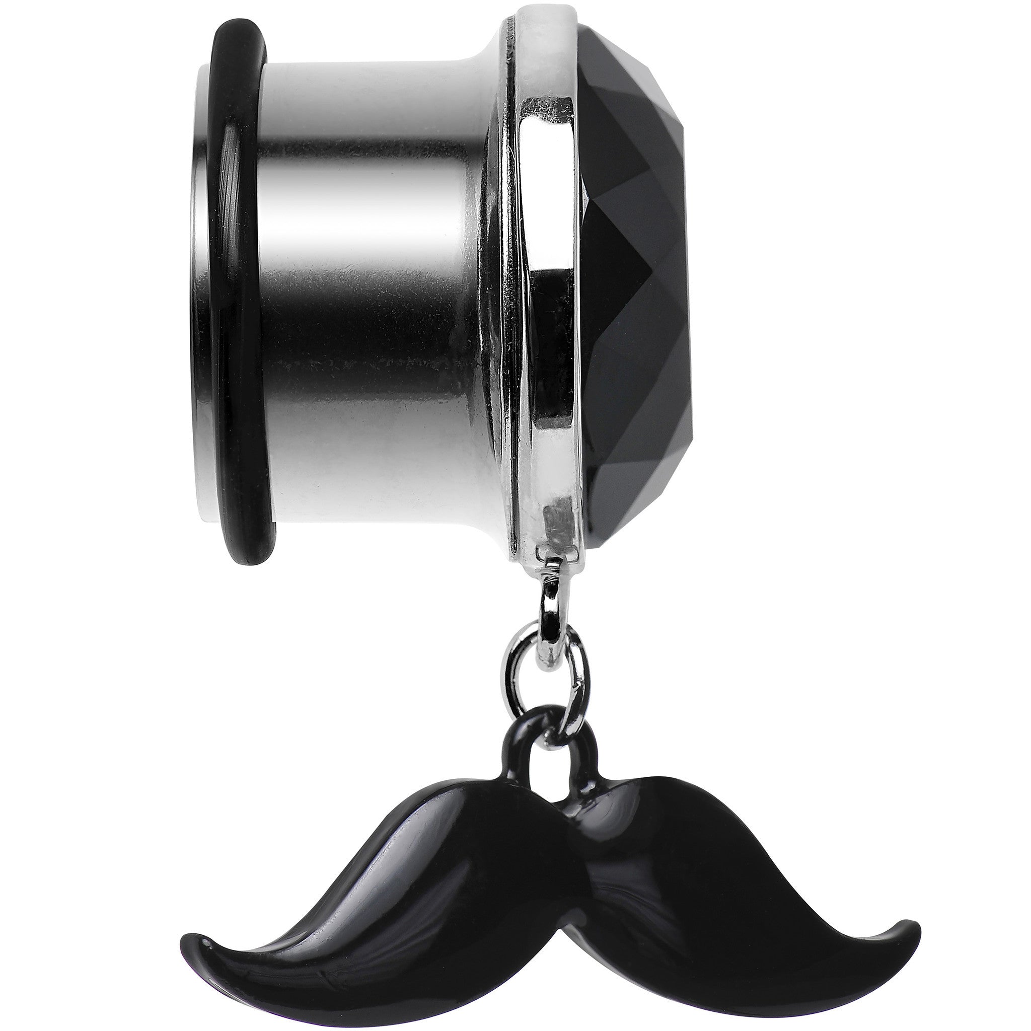 5/8 Black Dangling Mustache Steel Plug