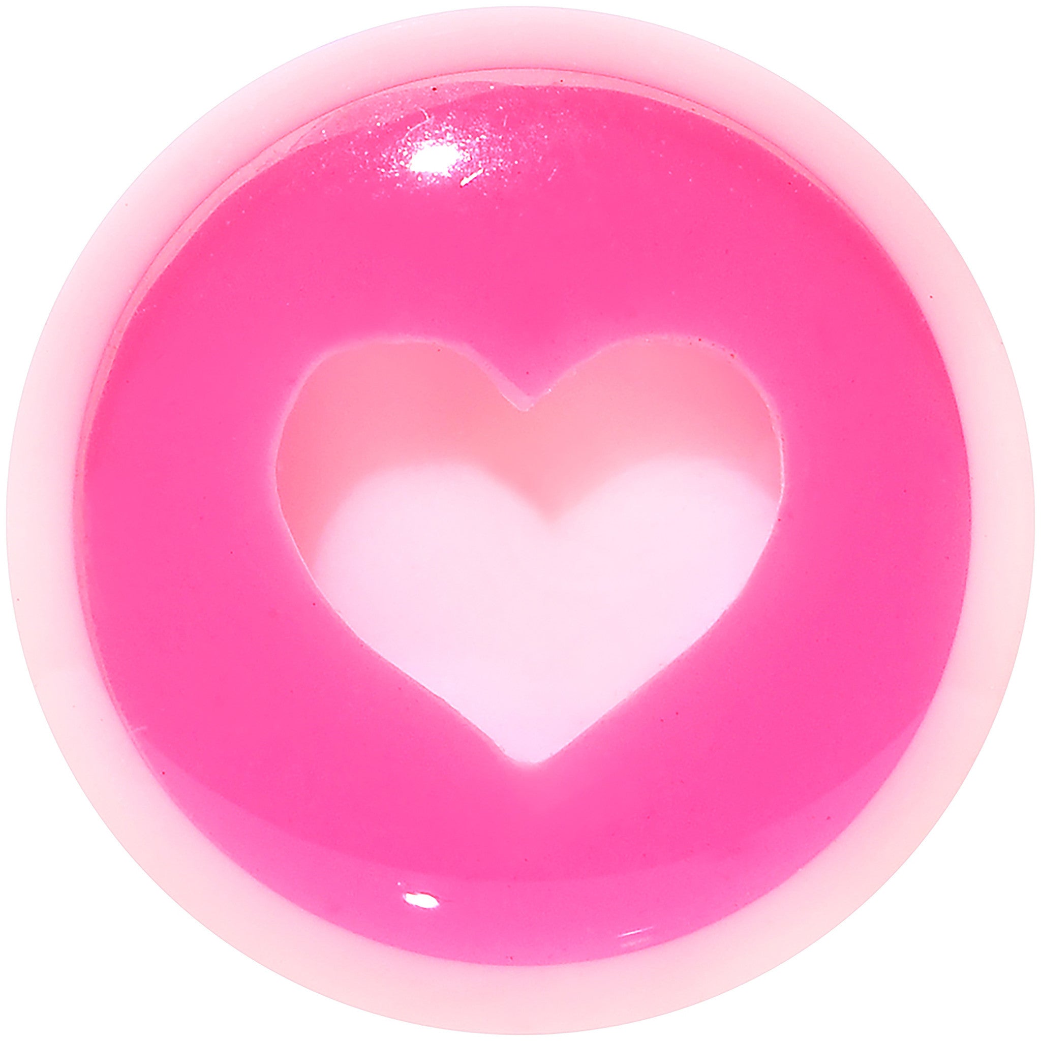 0 Gauge White Pink Acrylic Adoring Heart Saddle Plug