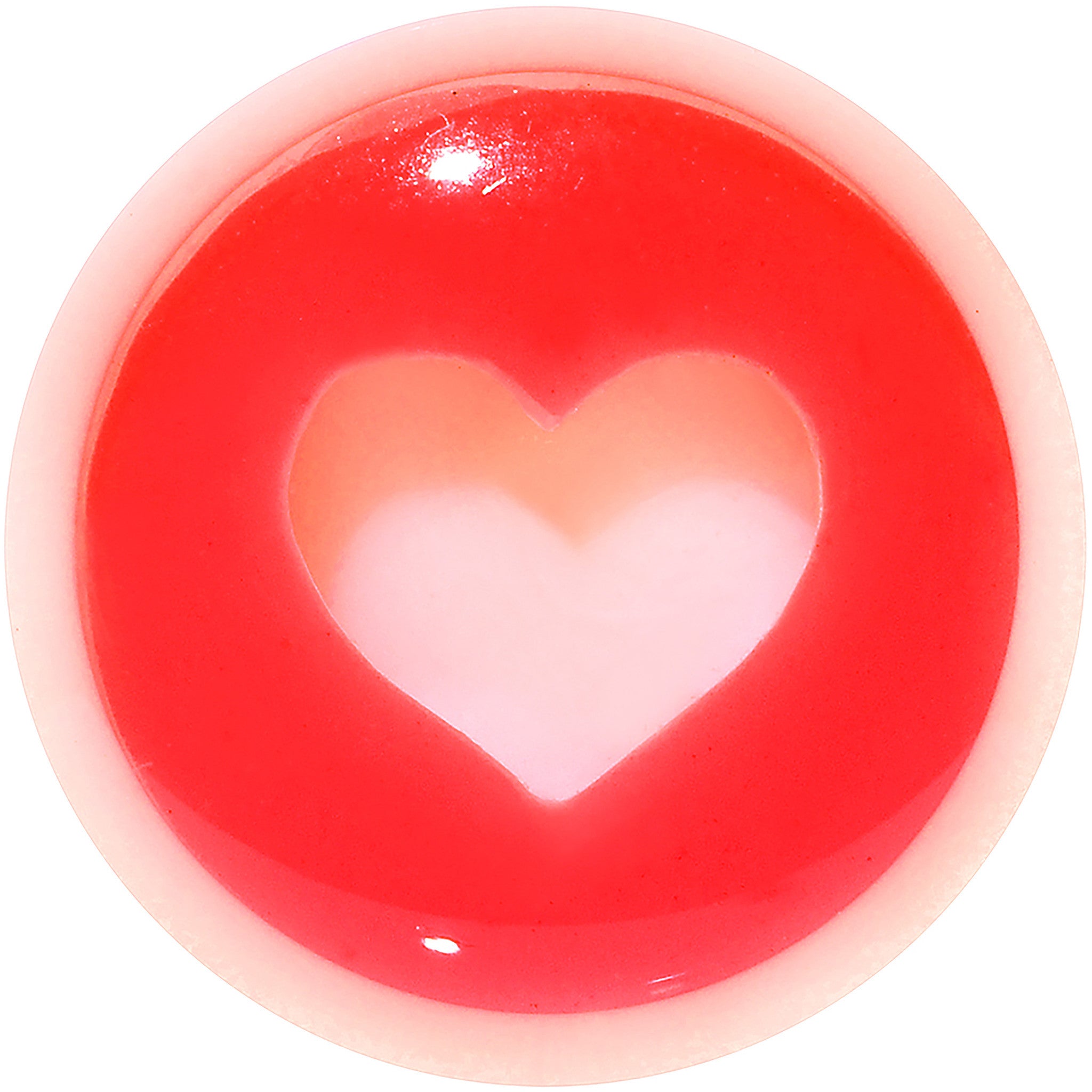 0 Gauge White Red Acrylic Adoring Heart Saddle Plug