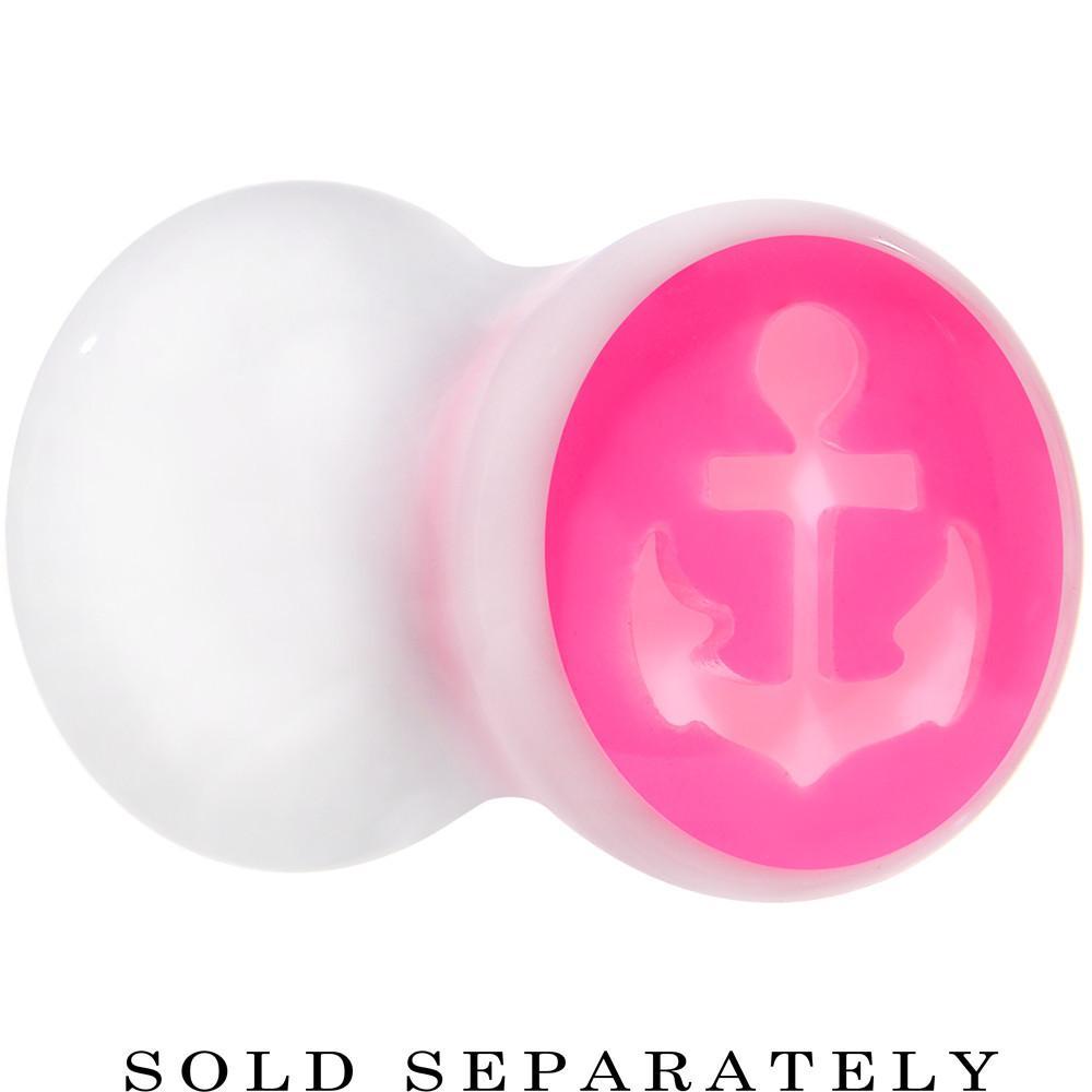 White Pink Acrylic Set Sail Nautical Anchor Saddle Plug Available in Sizes 6mm to 20mm