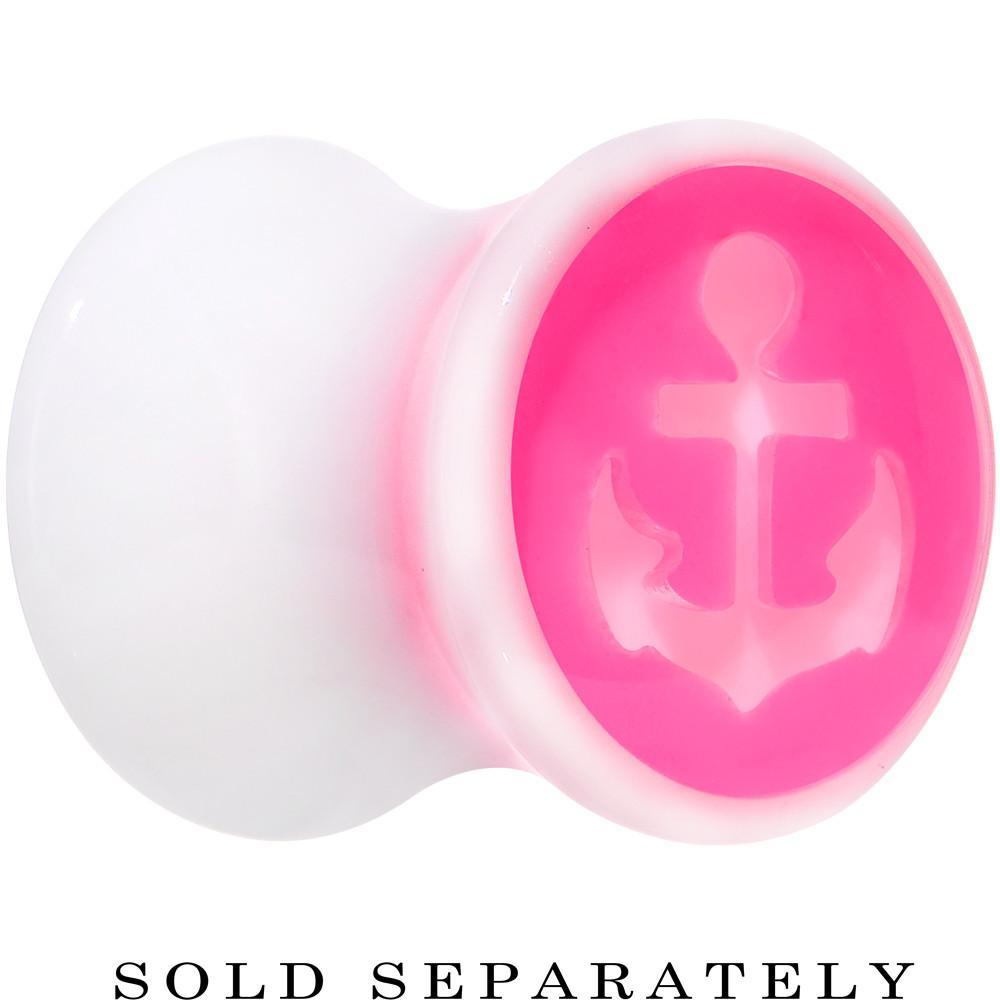 White Pink Acrylic Set Sail Nautical Anchor Saddle Plug Available in Sizes 6mm to 20mm