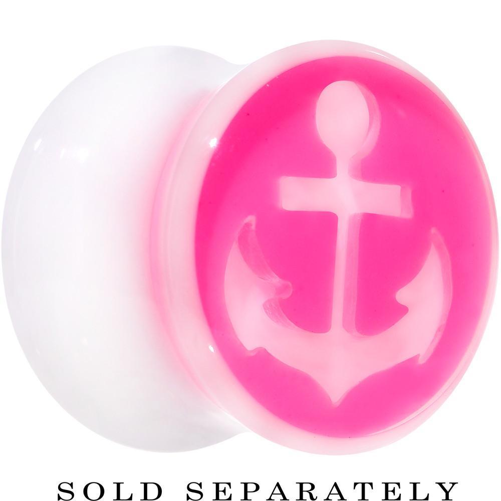 White Pink Acrylic Set Sail Nautical Anchor Saddle Plug Available in Sizes 6mm to 20mm