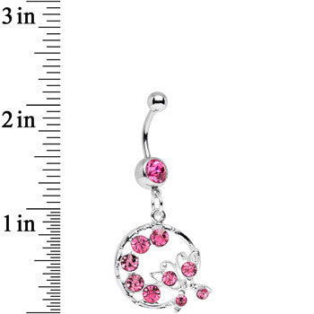 Pink Gem Wreath and Butterfly Dangle Belly Ring