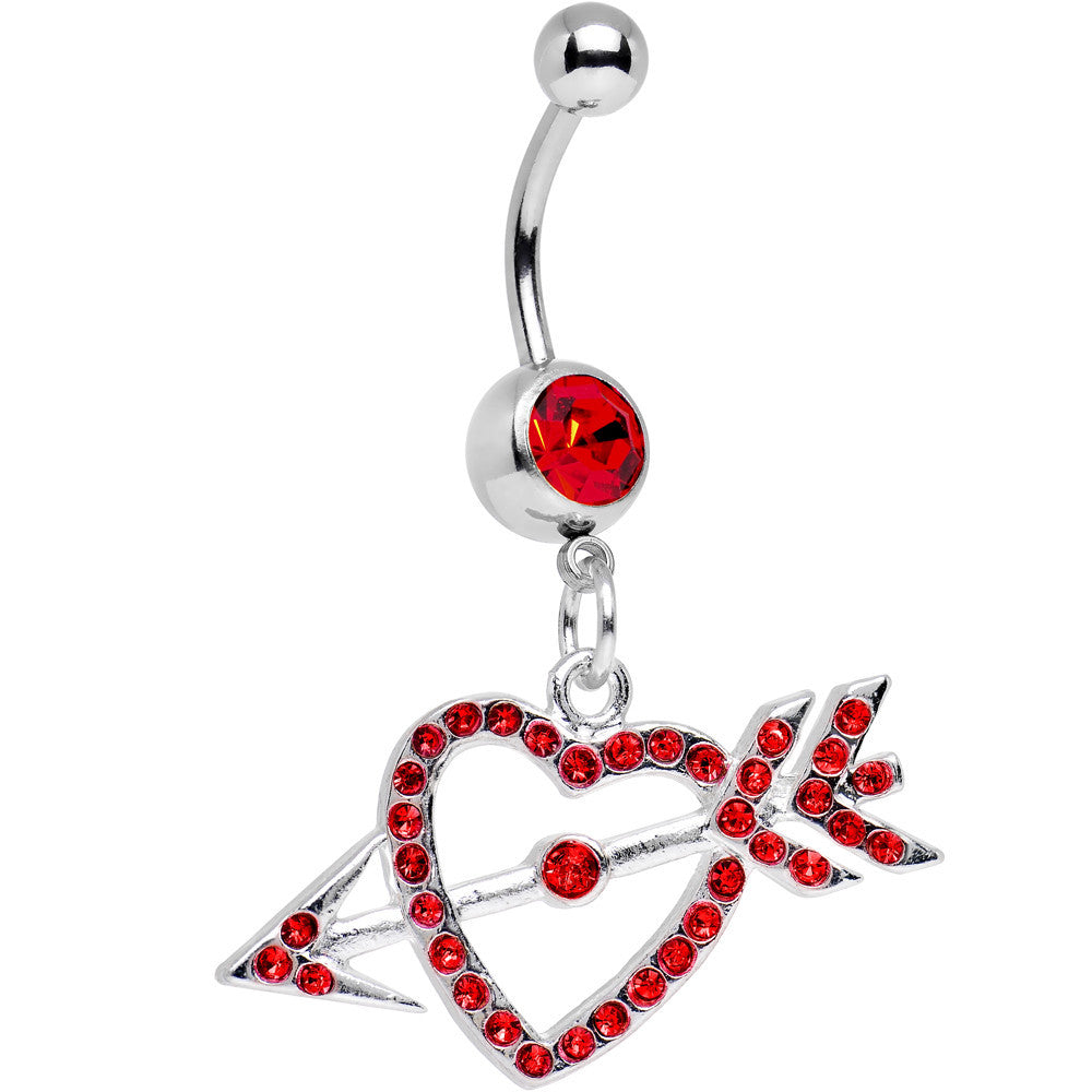 Red Gem Cupid's Arrow Hits the Heart Dangle Belly Ring