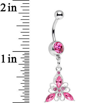 Pink Gem Thrilling Trillium Flower Dangle Belly Ring