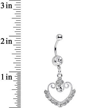 Clear Gem Ornate Hollow Heart Dangle Belly Ring