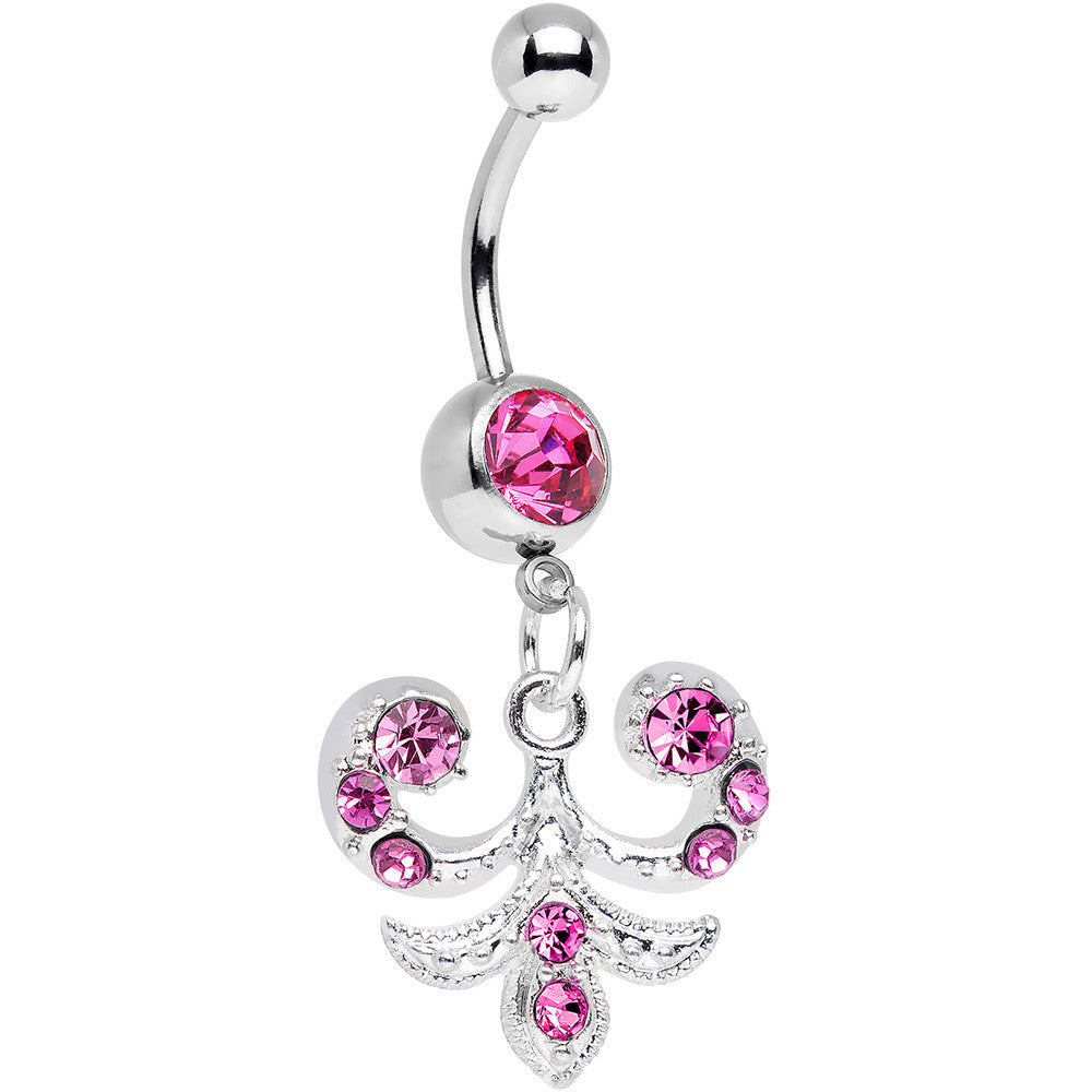 Pink Gem Elaborate French Swirls Dangle Belly Ring