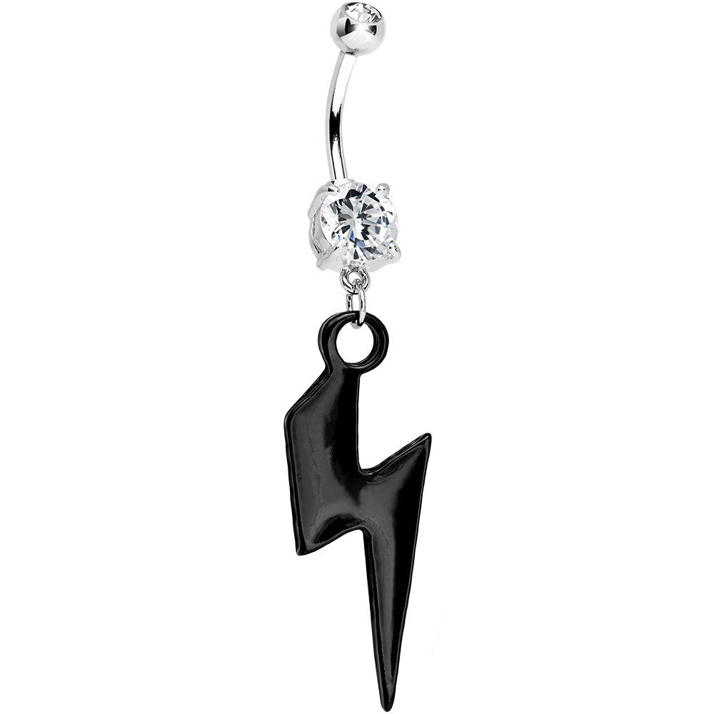 Clear Gem Dynamite Black Lightning Bolt Dangle Belly Ring