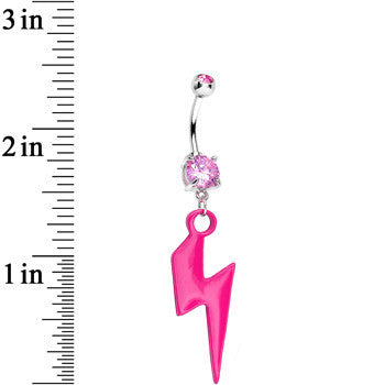 Pink Gem Dynamite Pink Lightning Bolt Dangle Belly Ring