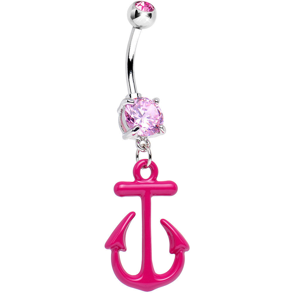 Pink Gem Nautical Pink Anchor Dangle Belly Ring