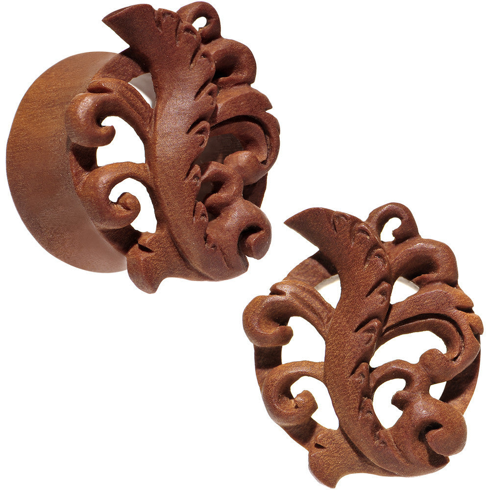 7/8 Organic Wood Whispering Wind Leaf Hand Carved Plug Set