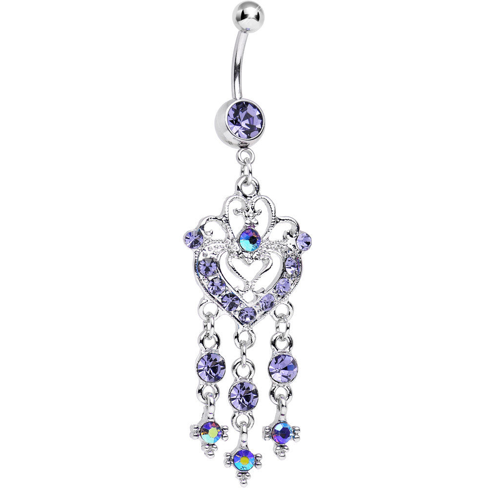 Purple Gem Always Ardent in Love Heart Chandelier Belly Ring