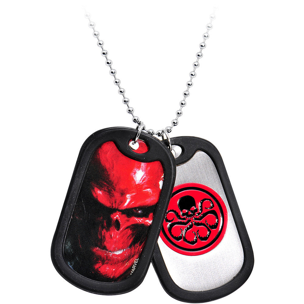 Licensed Steel Marvel Red Skull and Hydra Double Dog Tag Necklace