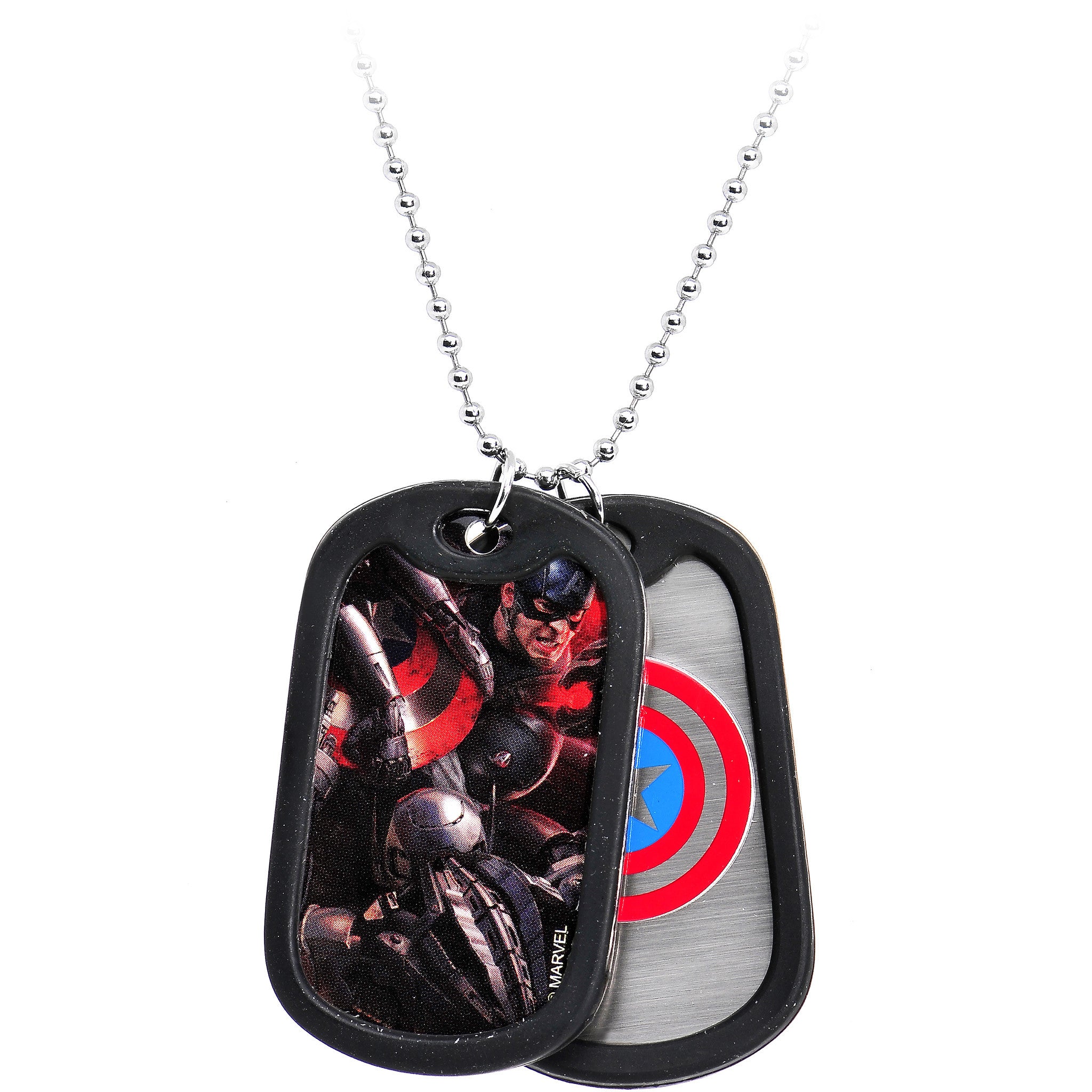 Licensed Steel Captain America Double Dog Tag Pendant Necklace