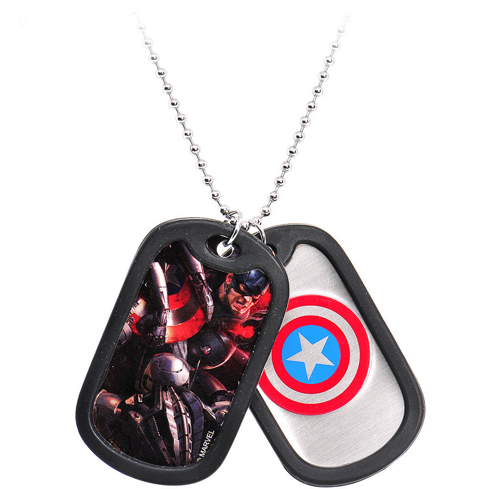 Licensed Steel Captain America Double Dog Tag Pendant Necklace