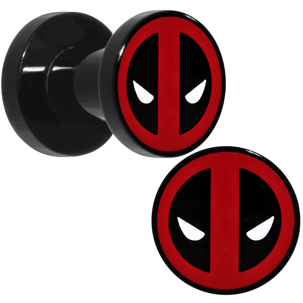 4 Gauge Black Acrylic Licensed Deadpool Logo Screw Fit Plug Set