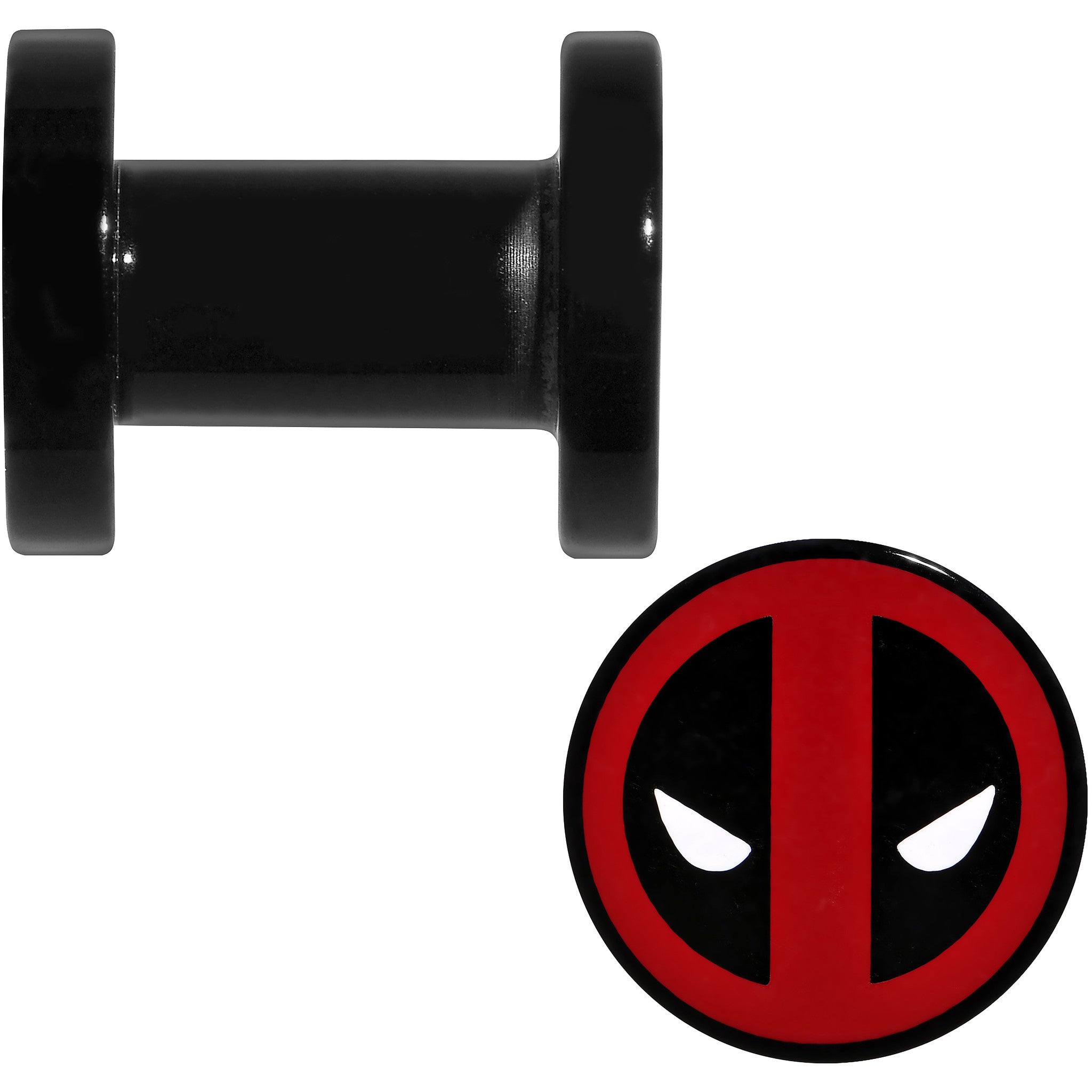 4 Gauge Black Acrylic Licensed Deadpool Logo Screw Fit Plug Set