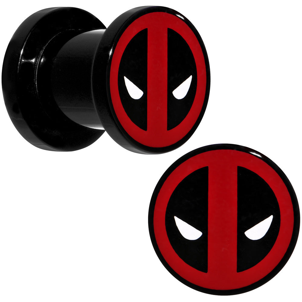 0 Gauge Black Acrylic Licensed Deadpool Logo Screw Fit Plug Set