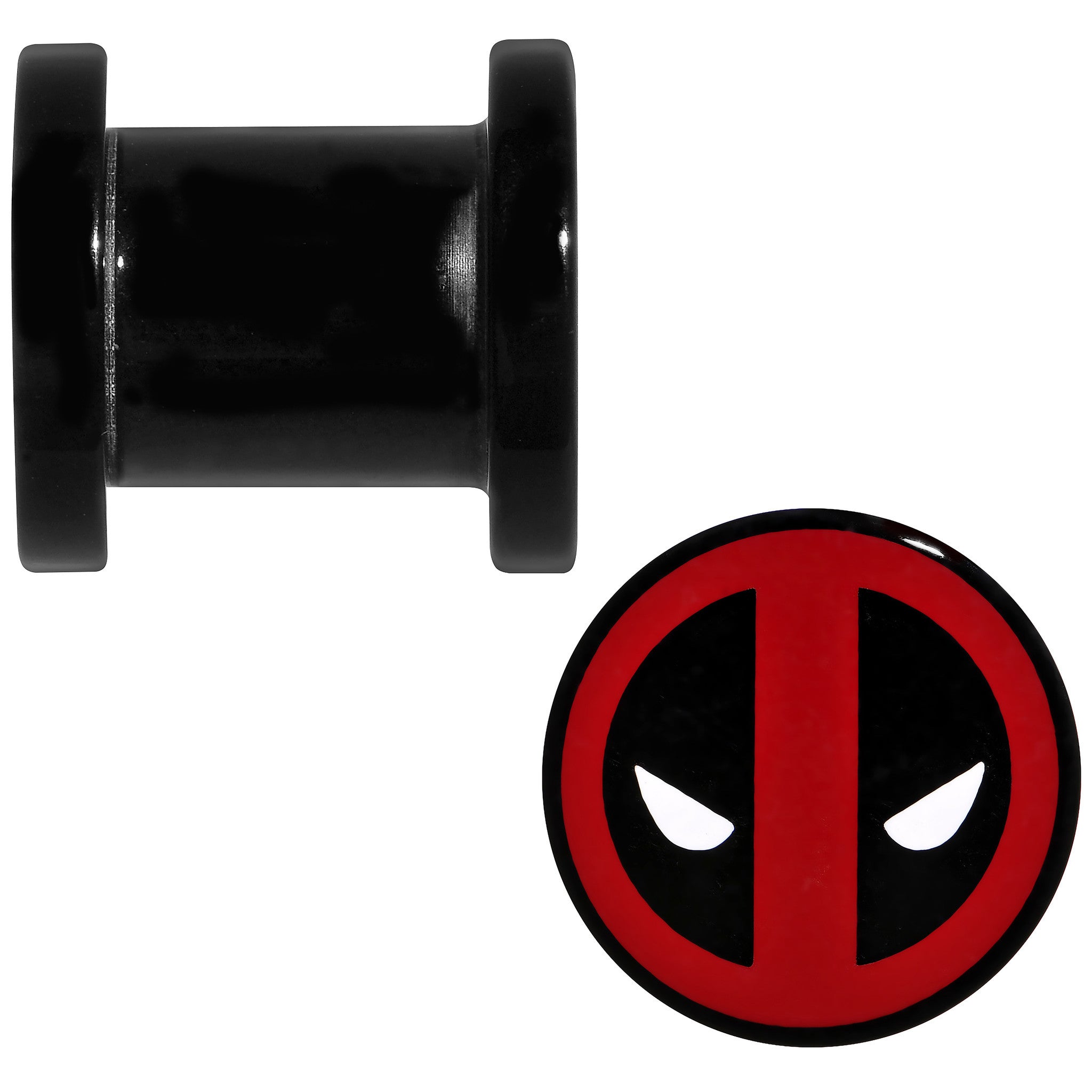 0 Gauge Black Acrylic Licensed Deadpool Logo Screw Fit Plug Set