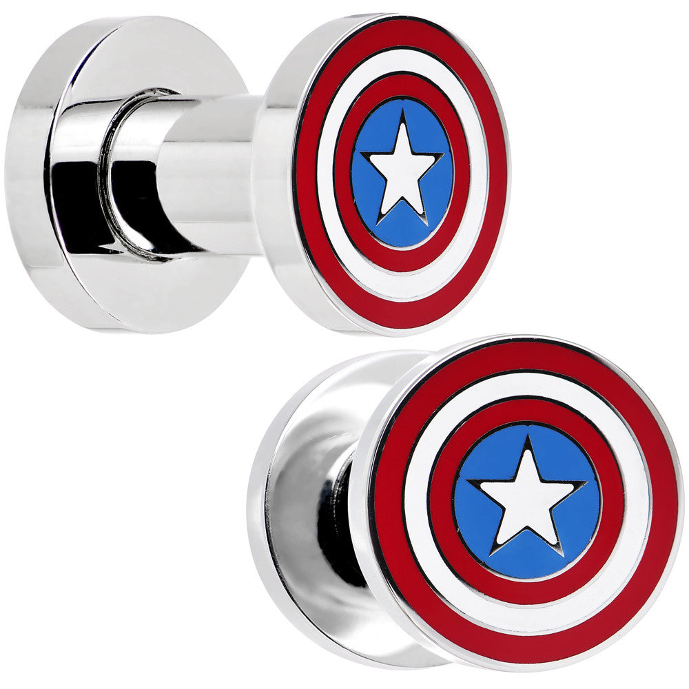 4 Gauge Stainless Steel Licensed Captain America Screw Fit Plug Set