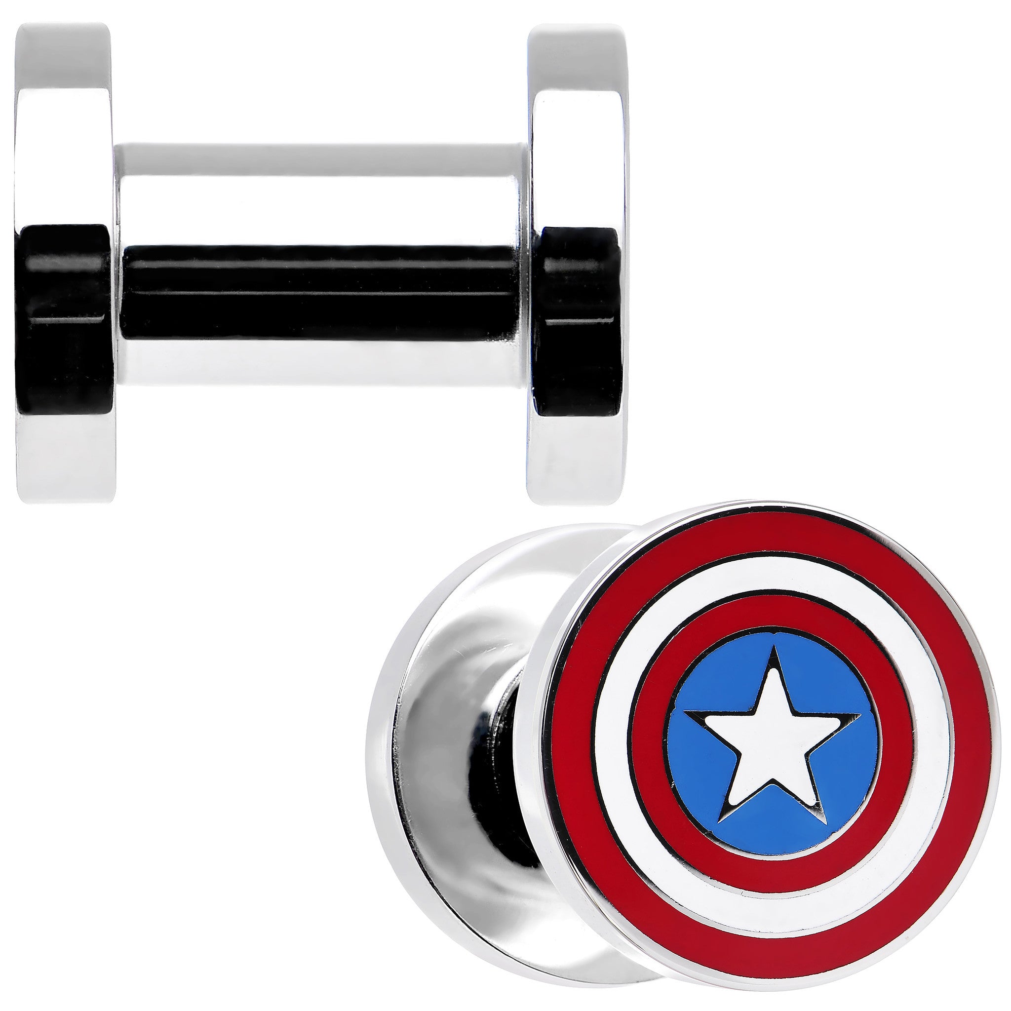 4 Gauge Stainless Steel Licensed Captain America Screw Fit Plug Set