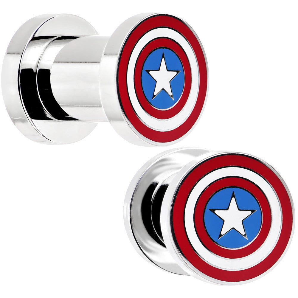 2 Gauge Stainless Steel Licensed Captain America Screw Fit Plug Set