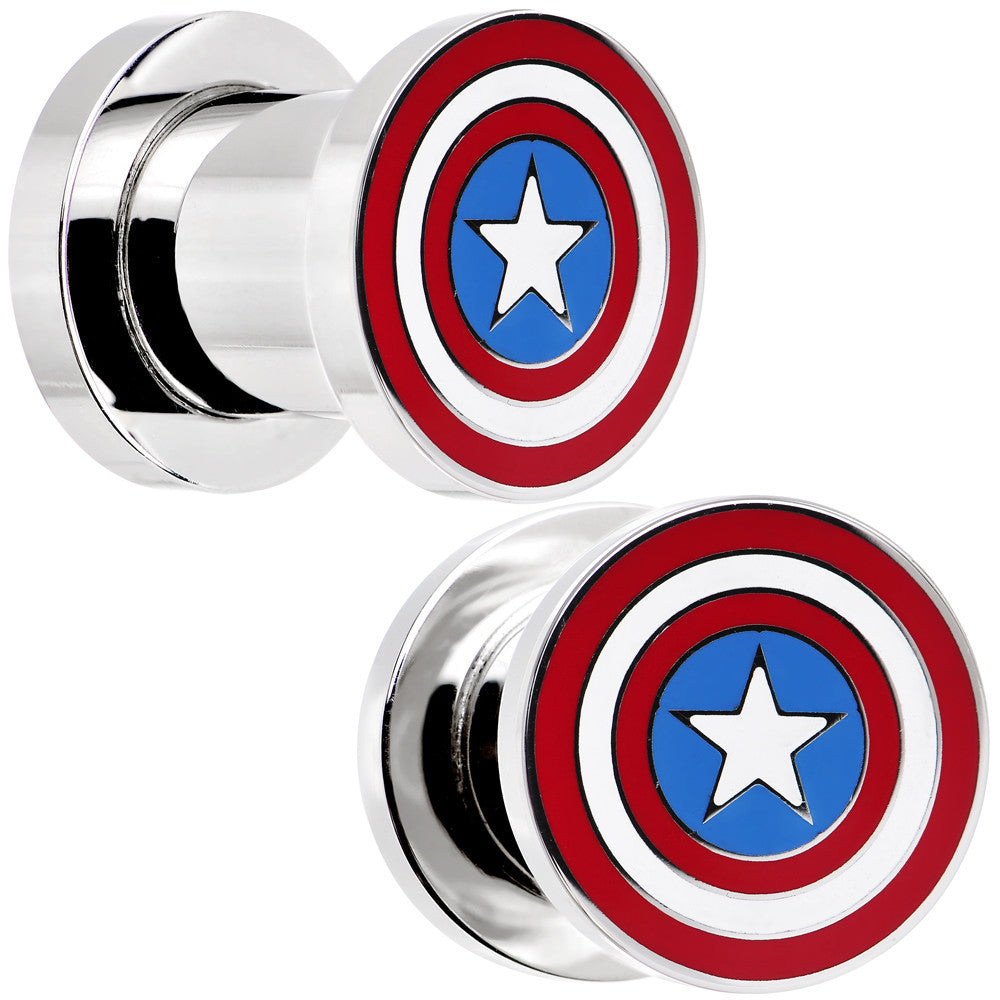 0 Gauge Stainless Steel Licensed Captain America Screw Fit Plug Set