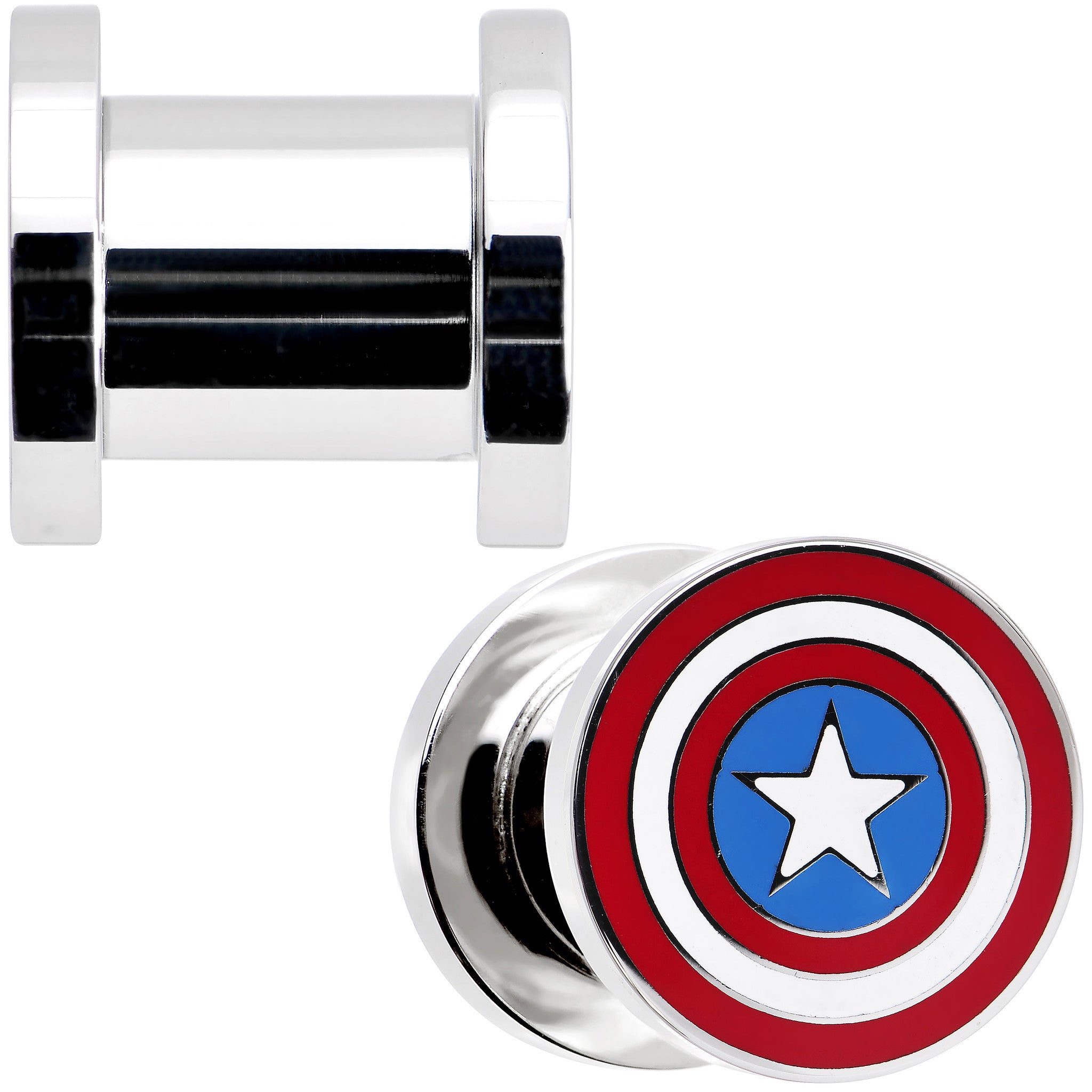 0 Gauge Stainless Steel Licensed Captain America Screw Fit Plug Set