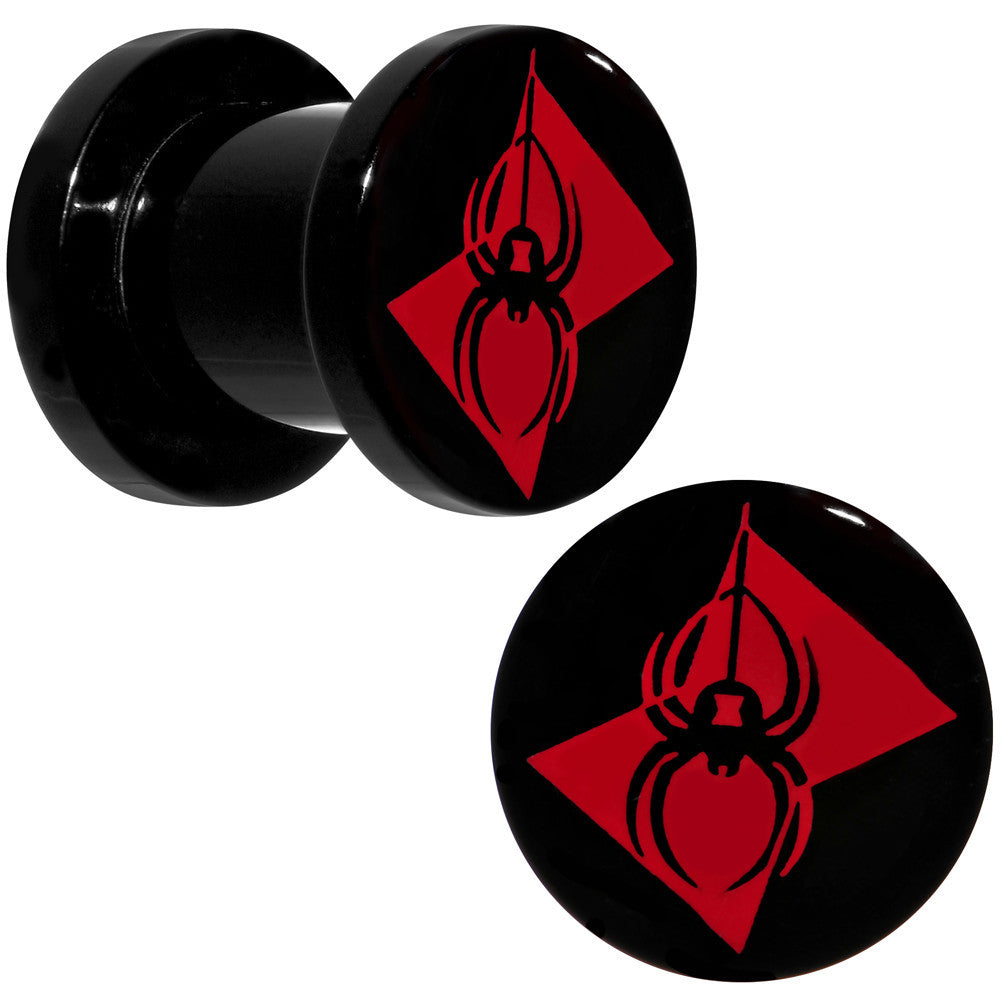 0 Gauge Black Acrylic Licensed Black Widow Logo Screw Fit Plug Set