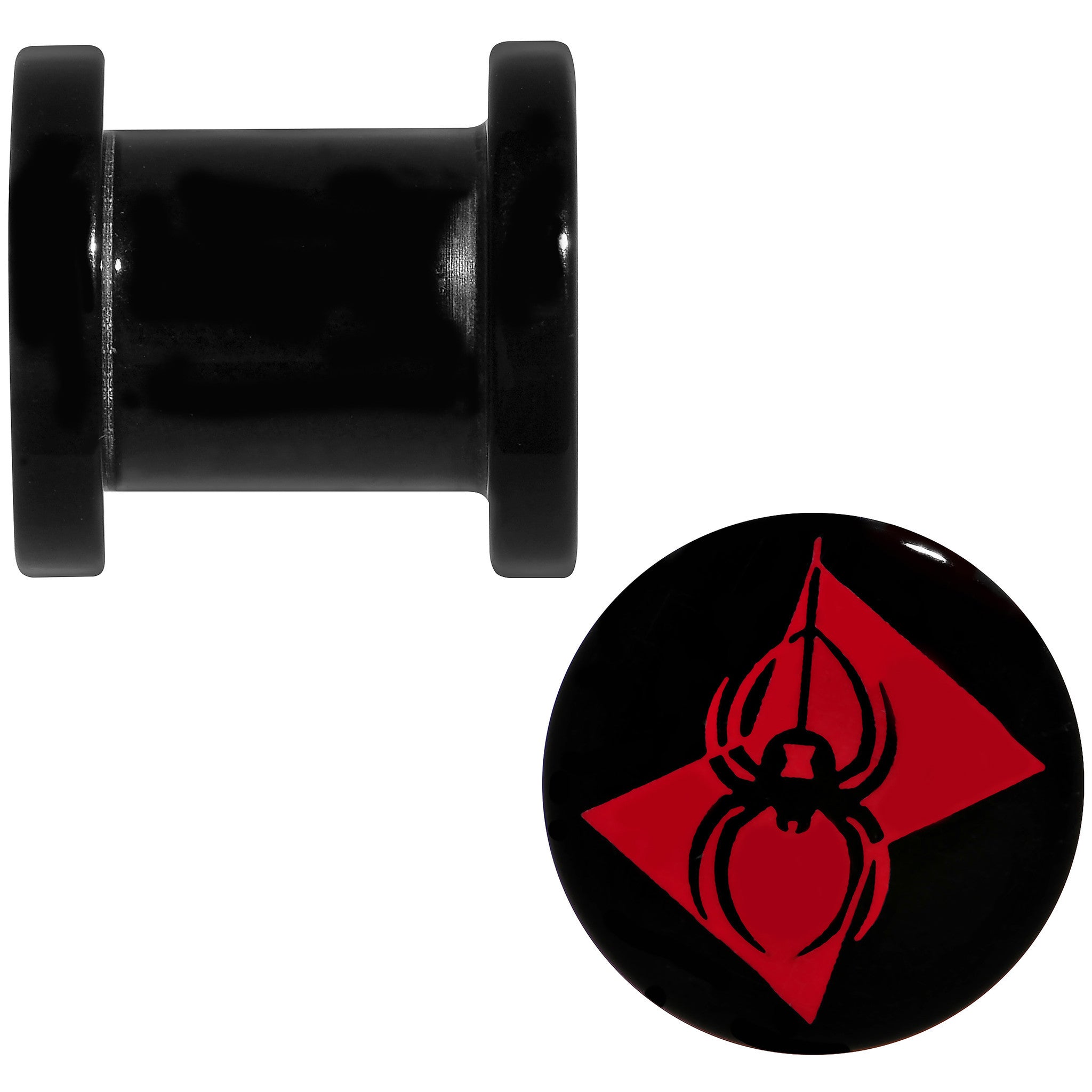 0 Gauge Black Acrylic Licensed Black Widow Logo Screw Fit Plug Set