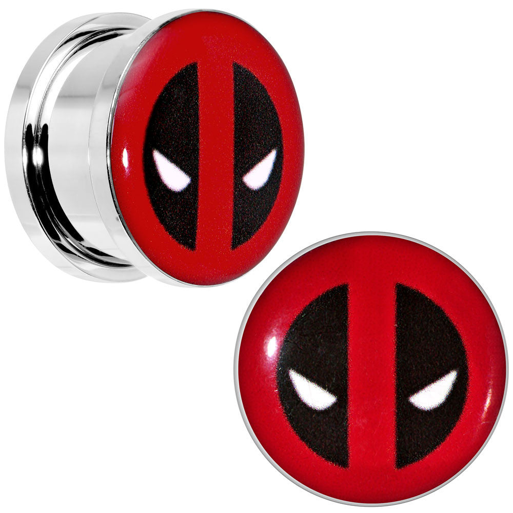 5/8 Stainless Steel Licensed Deadpool Logo Screw Fit Plug Set