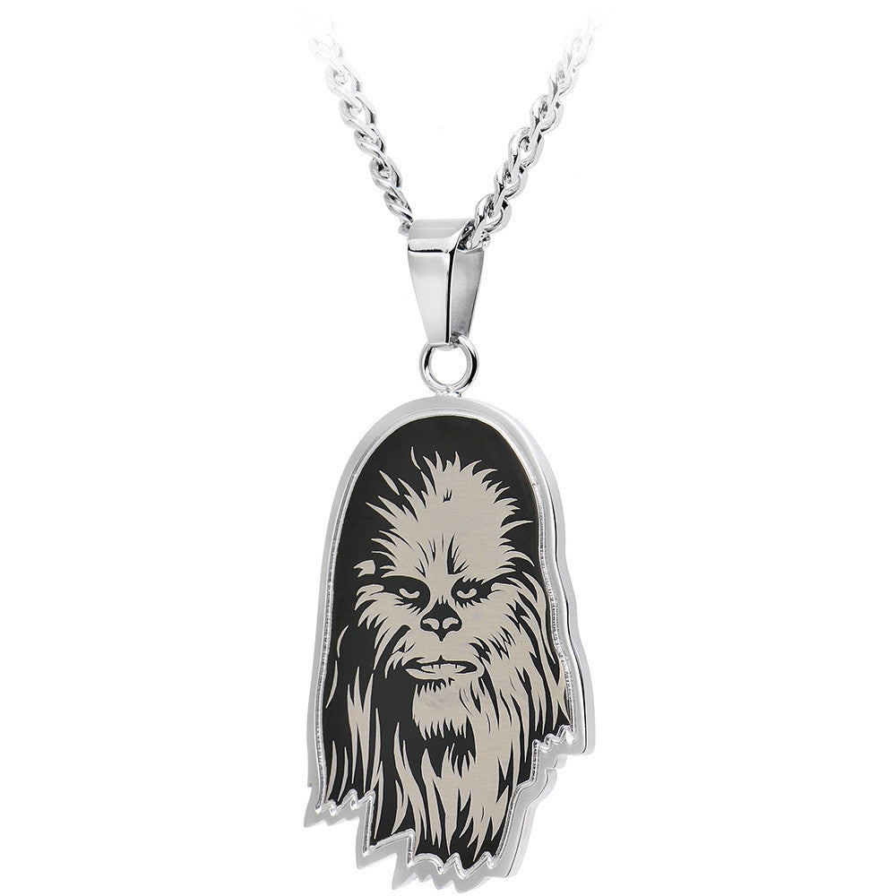 Licensed Steel Star Wars Etched Chewbacca Pendant Necklace