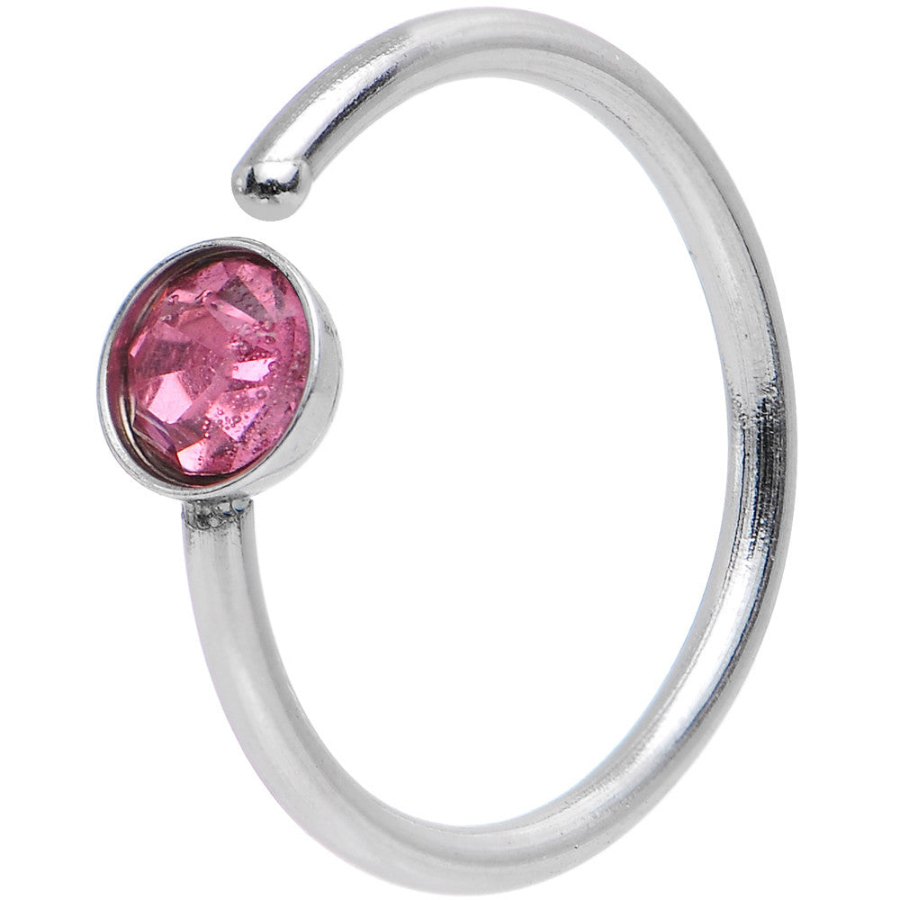 20 Gauge 5/16 Stainless Steel Bright Pink Gem Round Nose Hoop