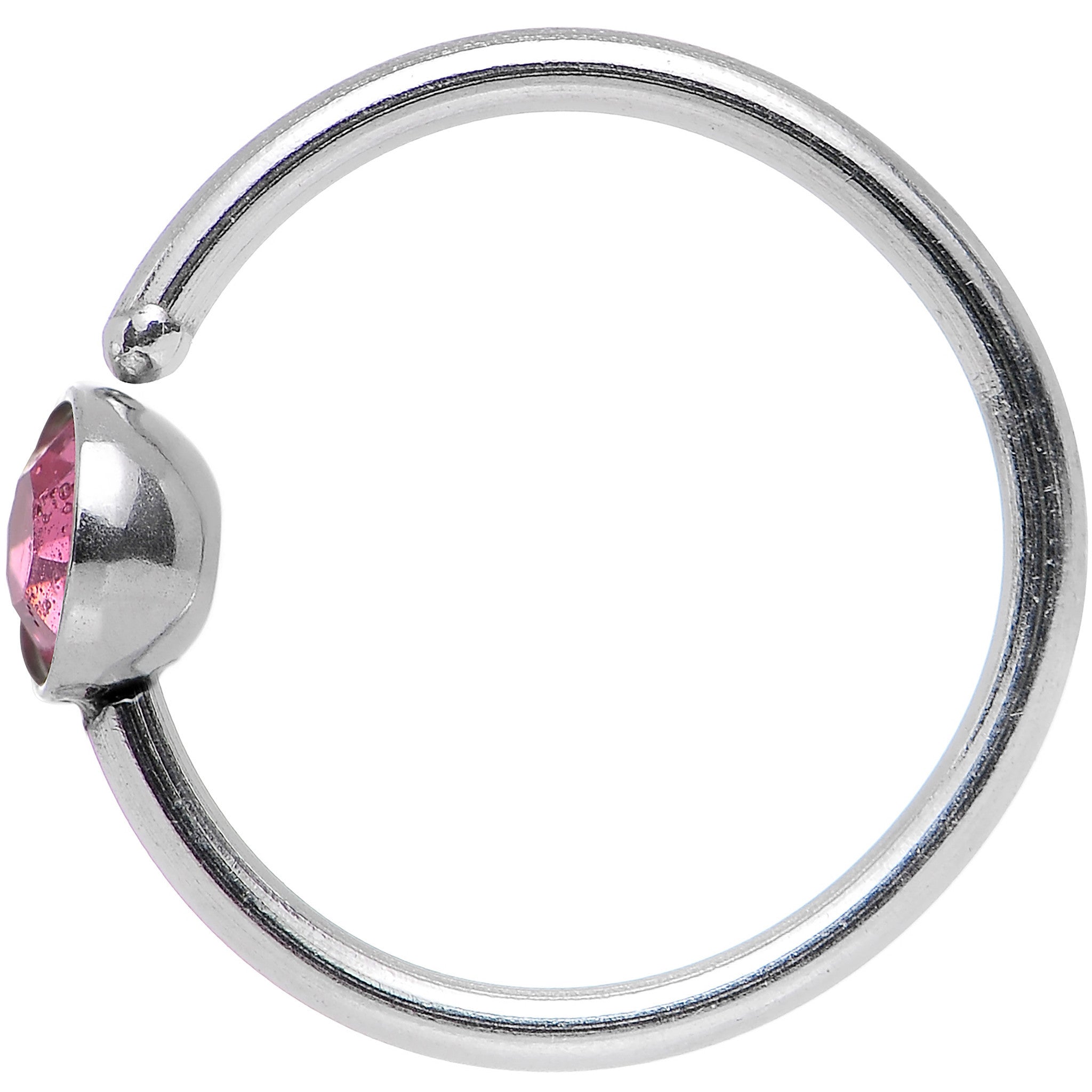 20 Gauge 5/16 Stainless Steel Bright Pink Gem Round Nose Hoop