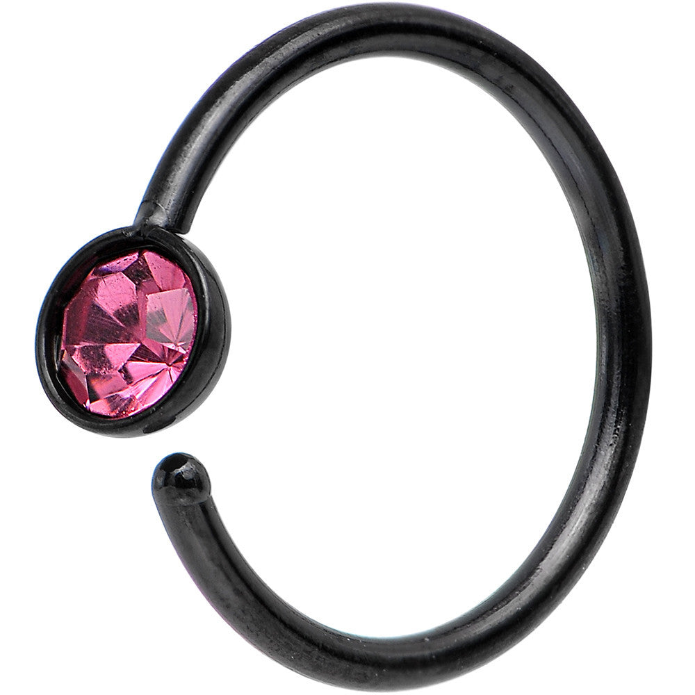 20 Gauge 5/16 Black IP Stainless Steel Bright Pink Gem Nose Hoop