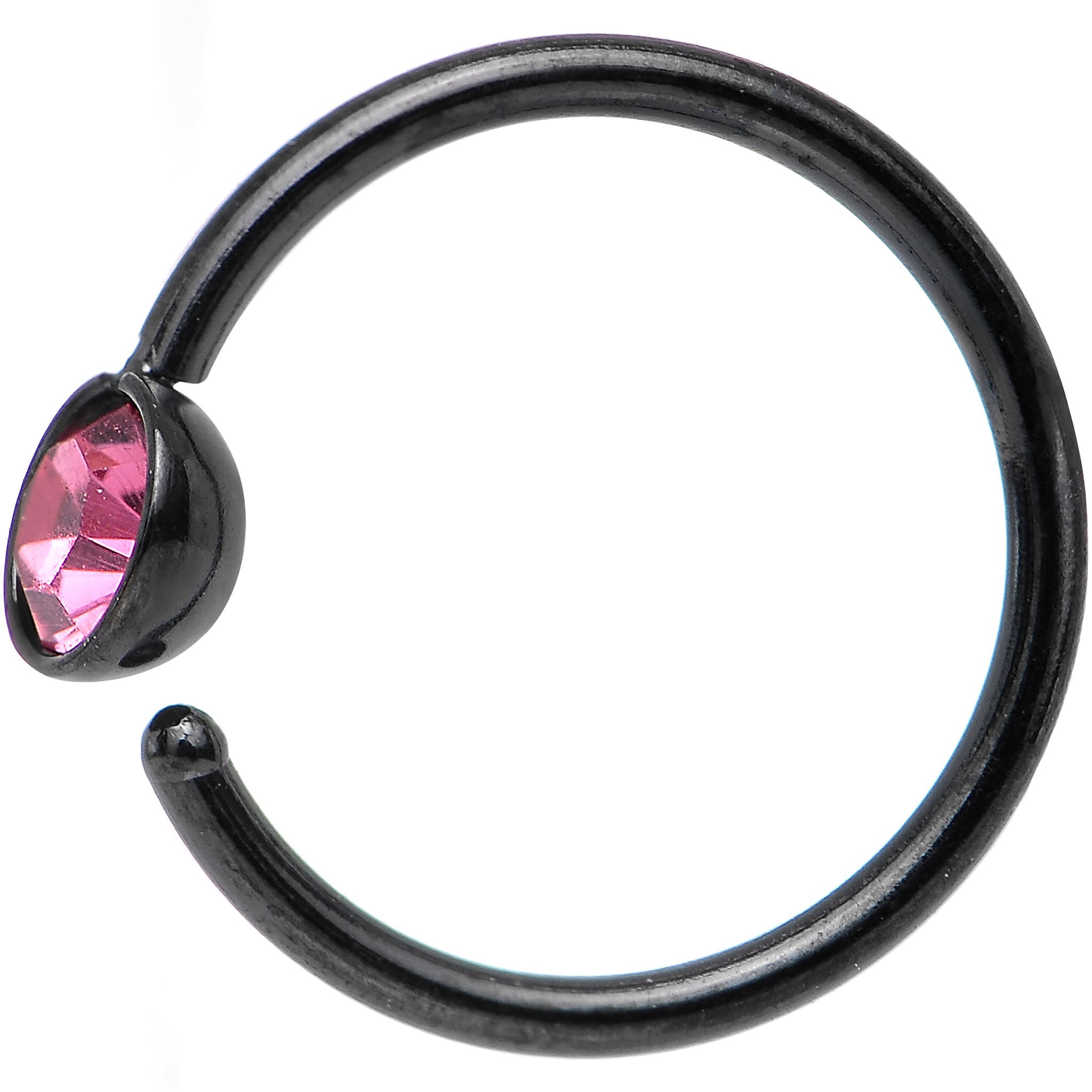 20 Gauge 5/16 Black IP Stainless Steel Bright Pink Gem Nose Hoop