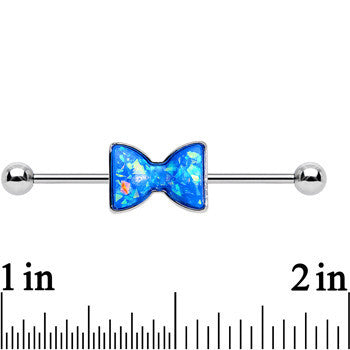 Imitation Light Blue Opal Bow Tie Industrial Barbell