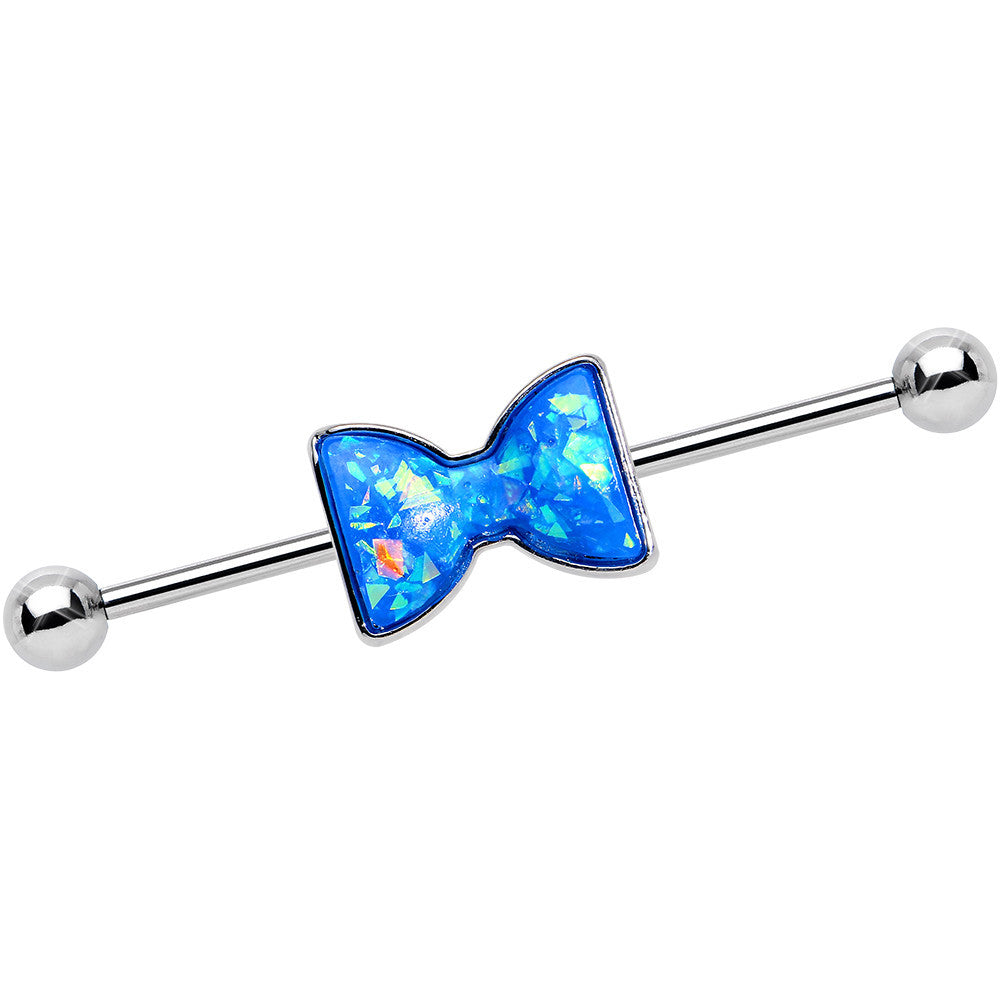 Imitation Light Blue Opal Bow Tie Industrial Barbell