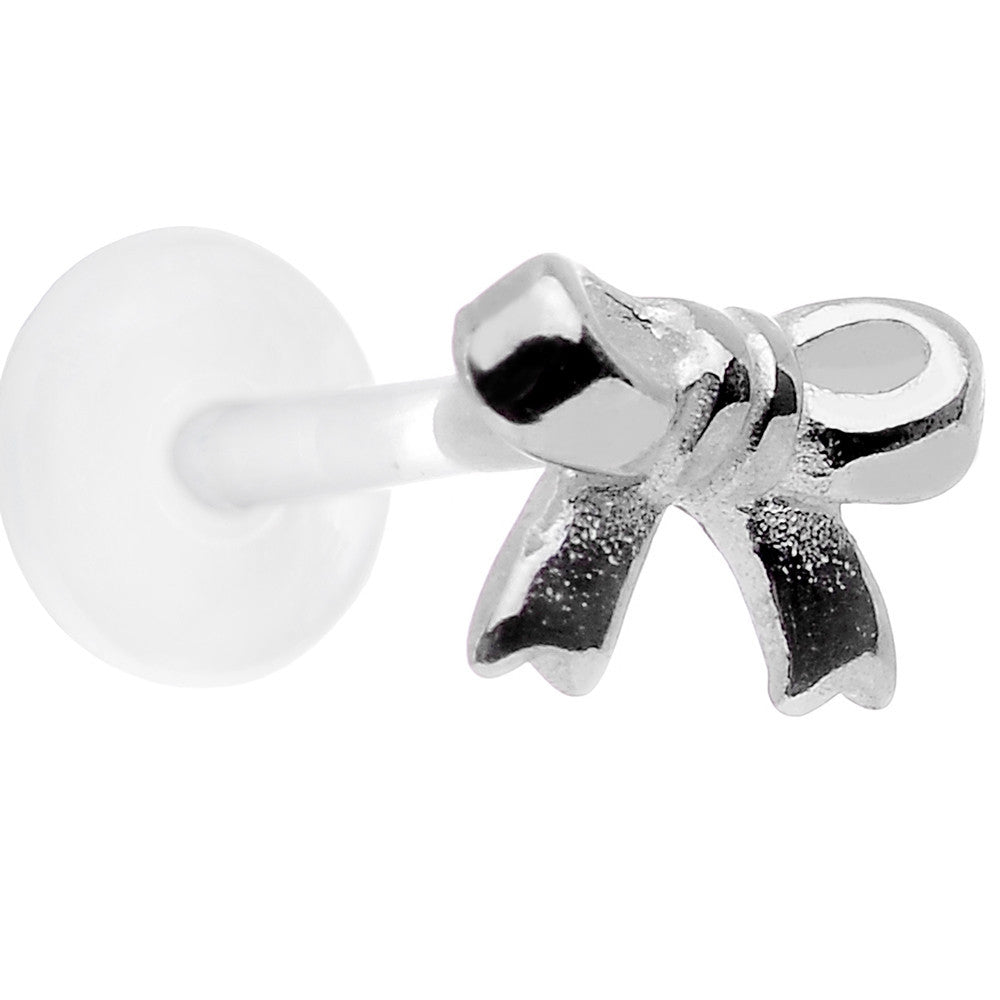 16 Gauge 5/16 925 Sterling Silver Ribbon Bow Push In Tragus Earring