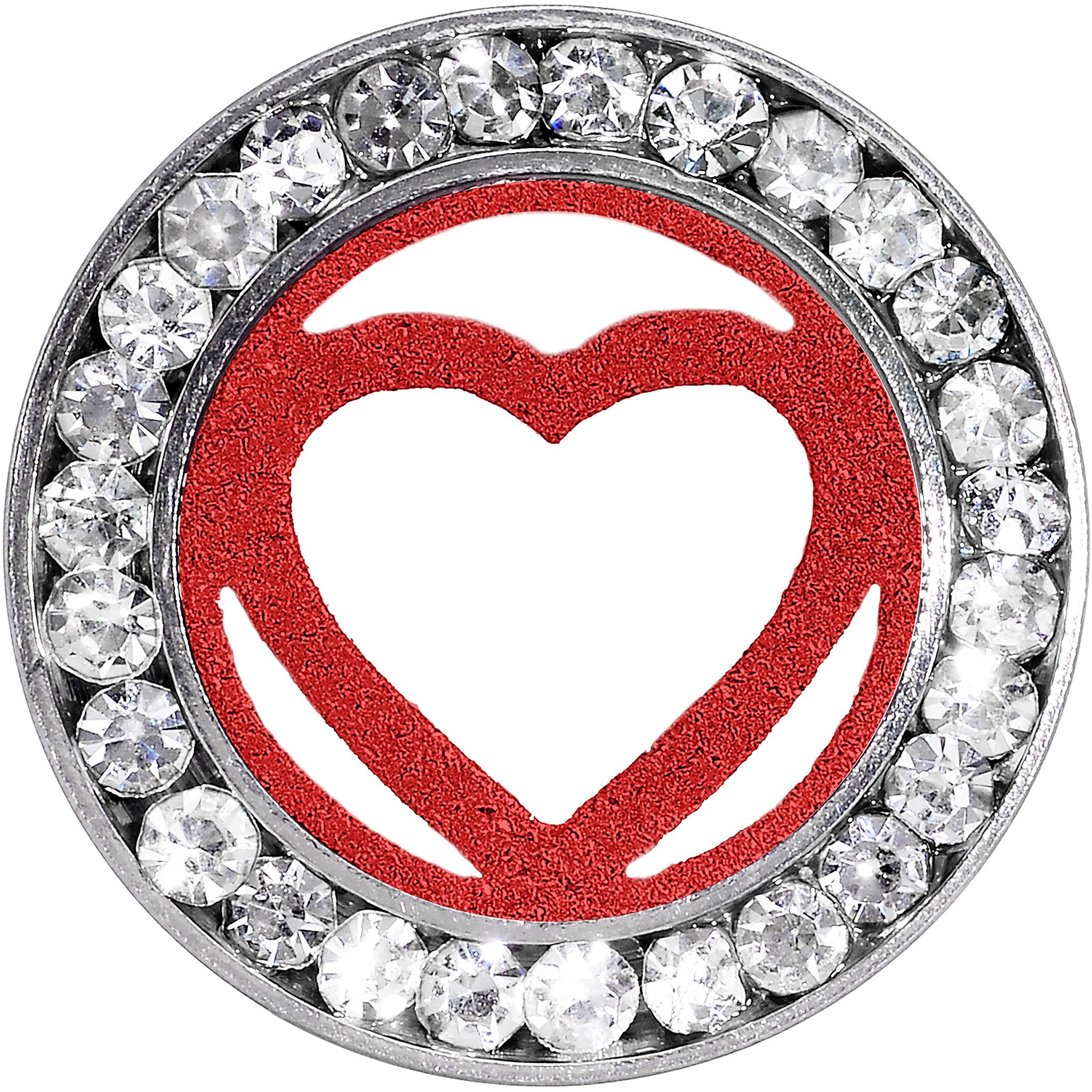 9/16 Stainless Steel Clear Gem Red Heart Tunnel Plug